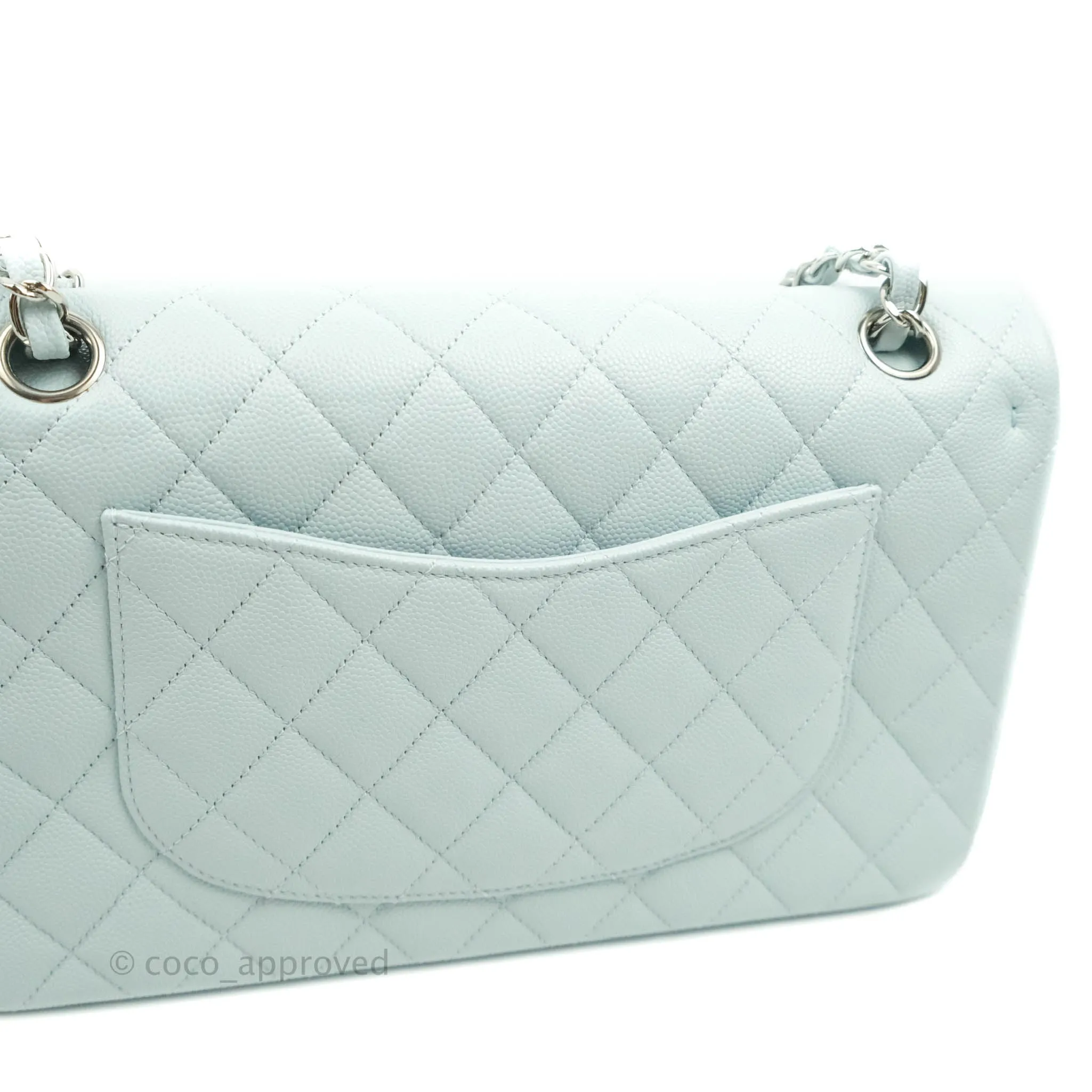 Chanel Classic M/L Medium Double Flap Blue Caviar Silver Hardware 21K