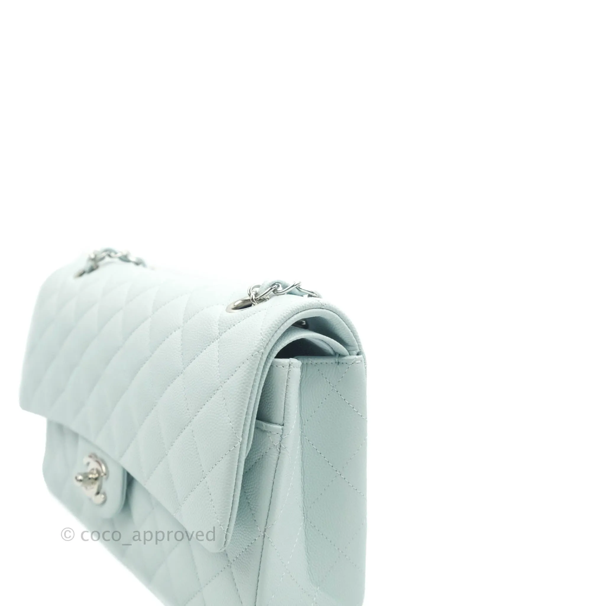 Chanel Classic M/L Medium Double Flap Blue Caviar Silver Hardware 21K