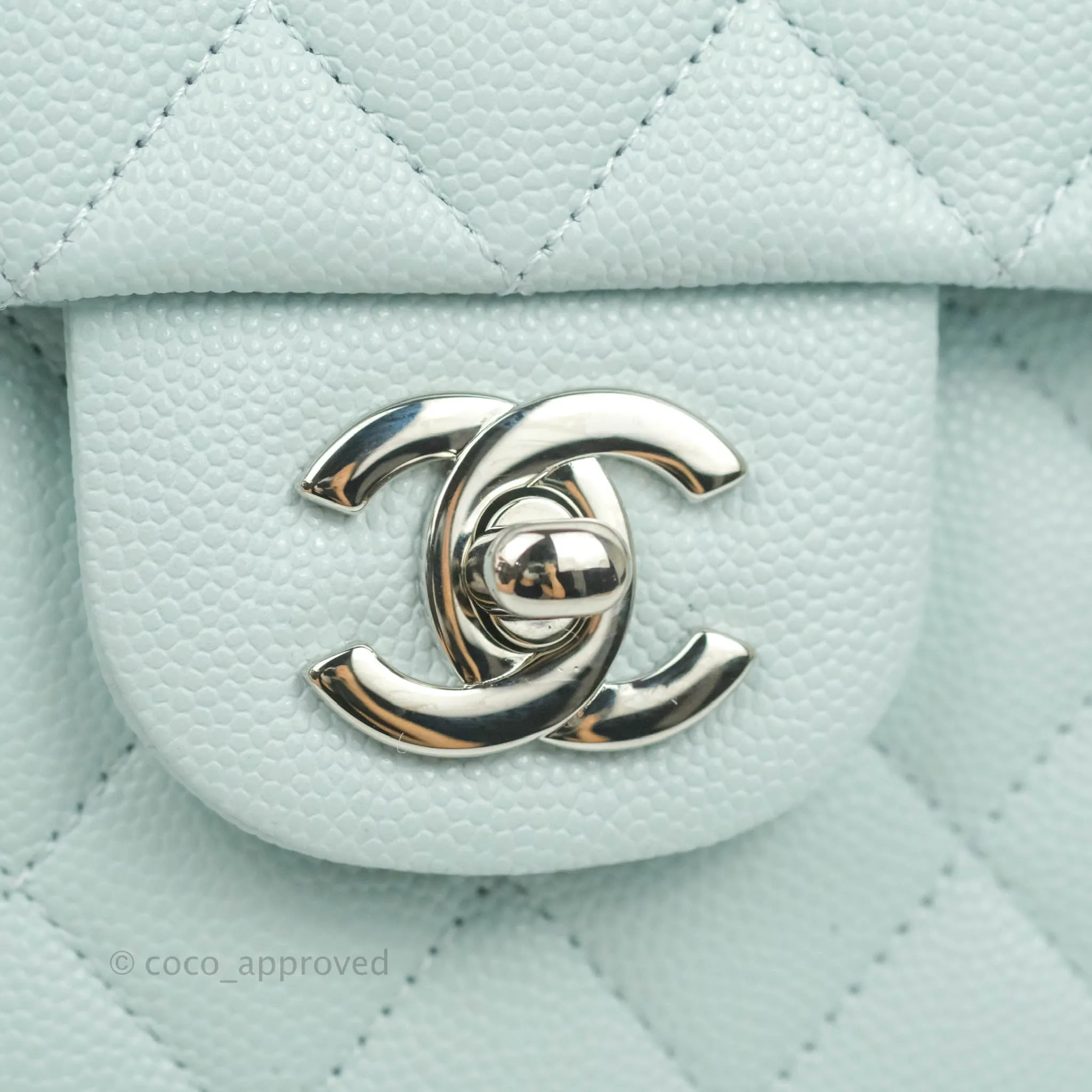 Chanel Classic M/L Medium Double Flap Blue Caviar Silver Hardware 21K