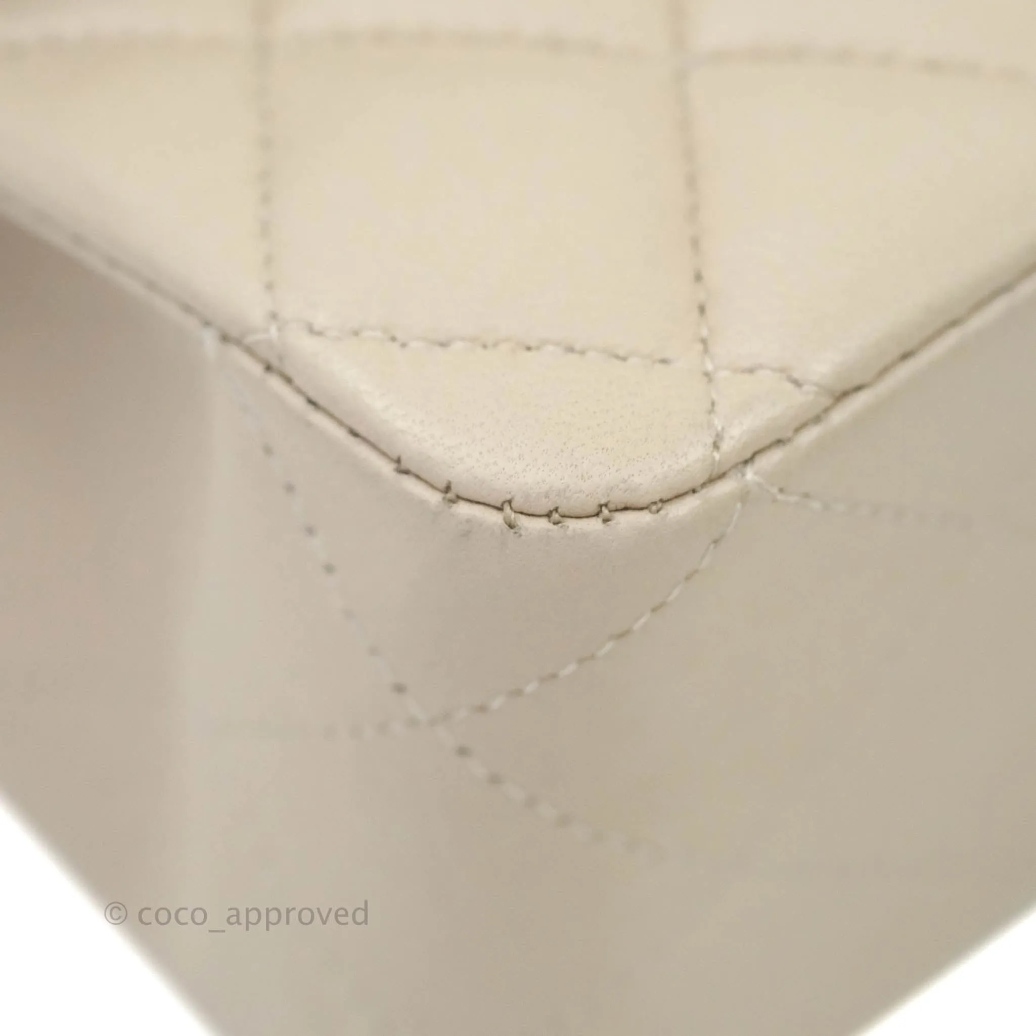 Chanel Classic M/L Medium Double Flap Cream Lambskin Silver Hardware