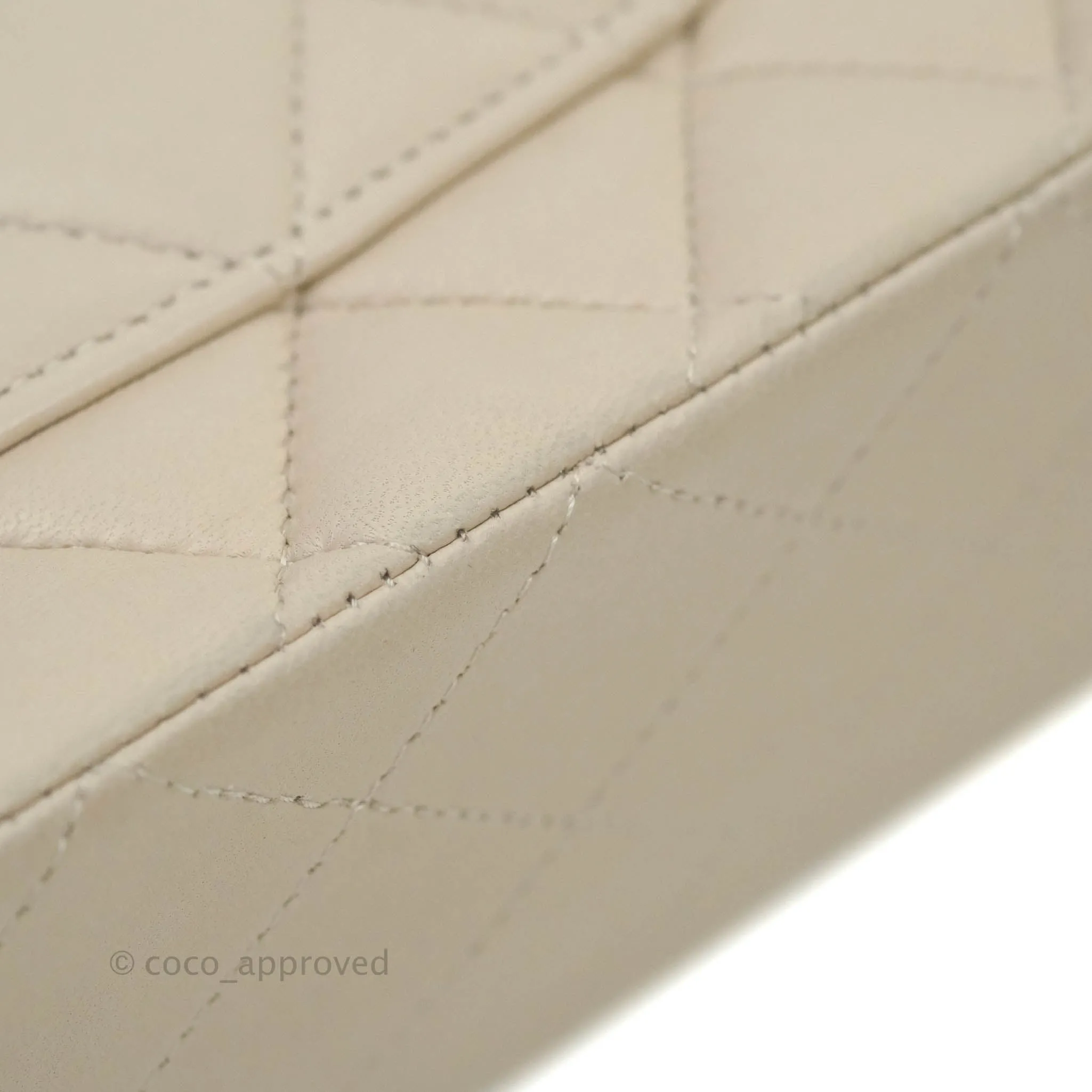Chanel Classic M/L Medium Double Flap Cream Lambskin Silver Hardware