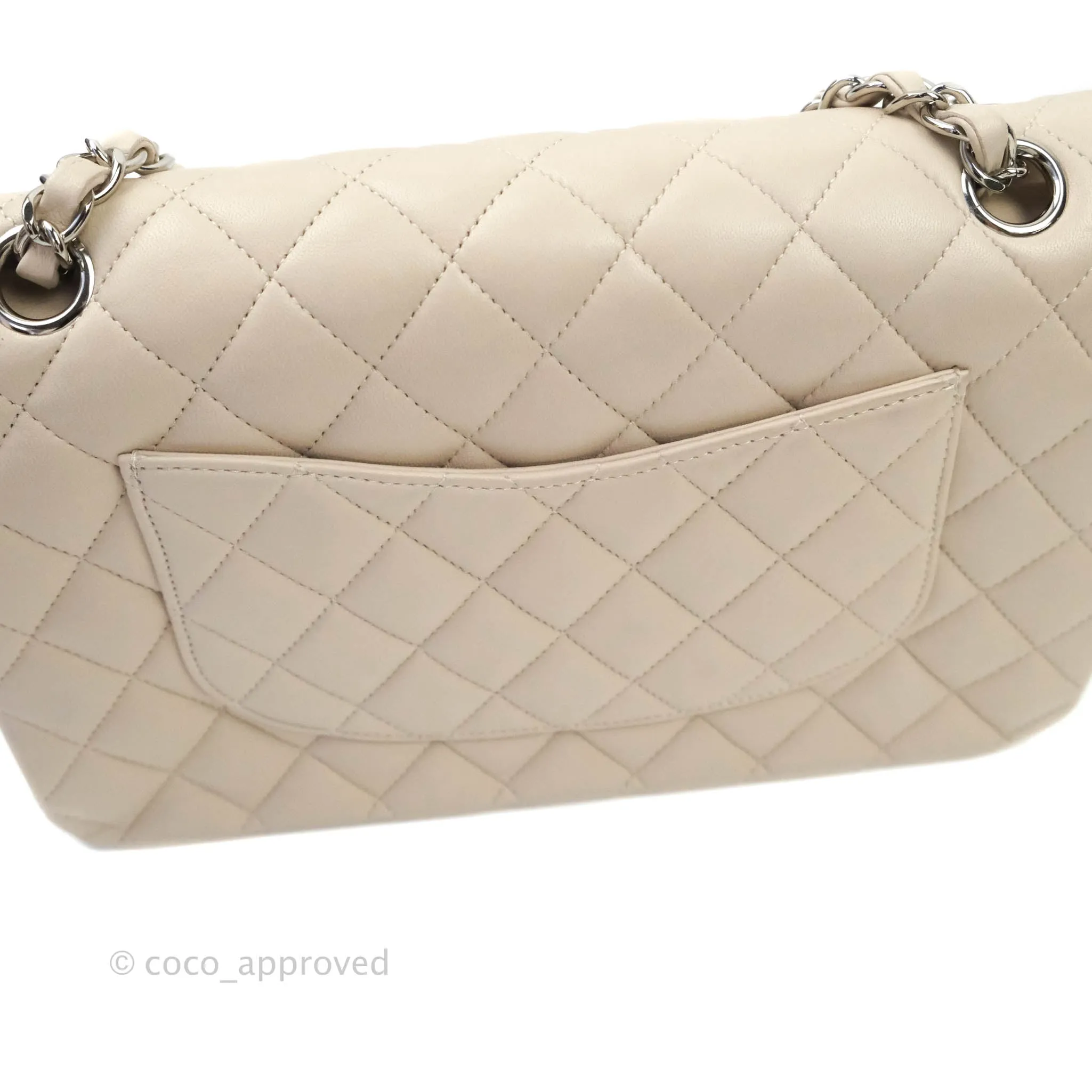 Chanel Classic M/L Medium Double Flap Cream Lambskin Silver Hardware