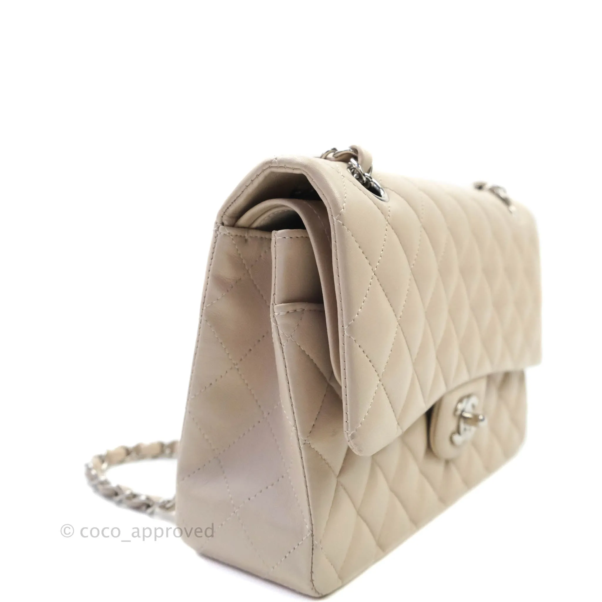Chanel Classic M/L Medium Double Flap Cream Lambskin Silver Hardware