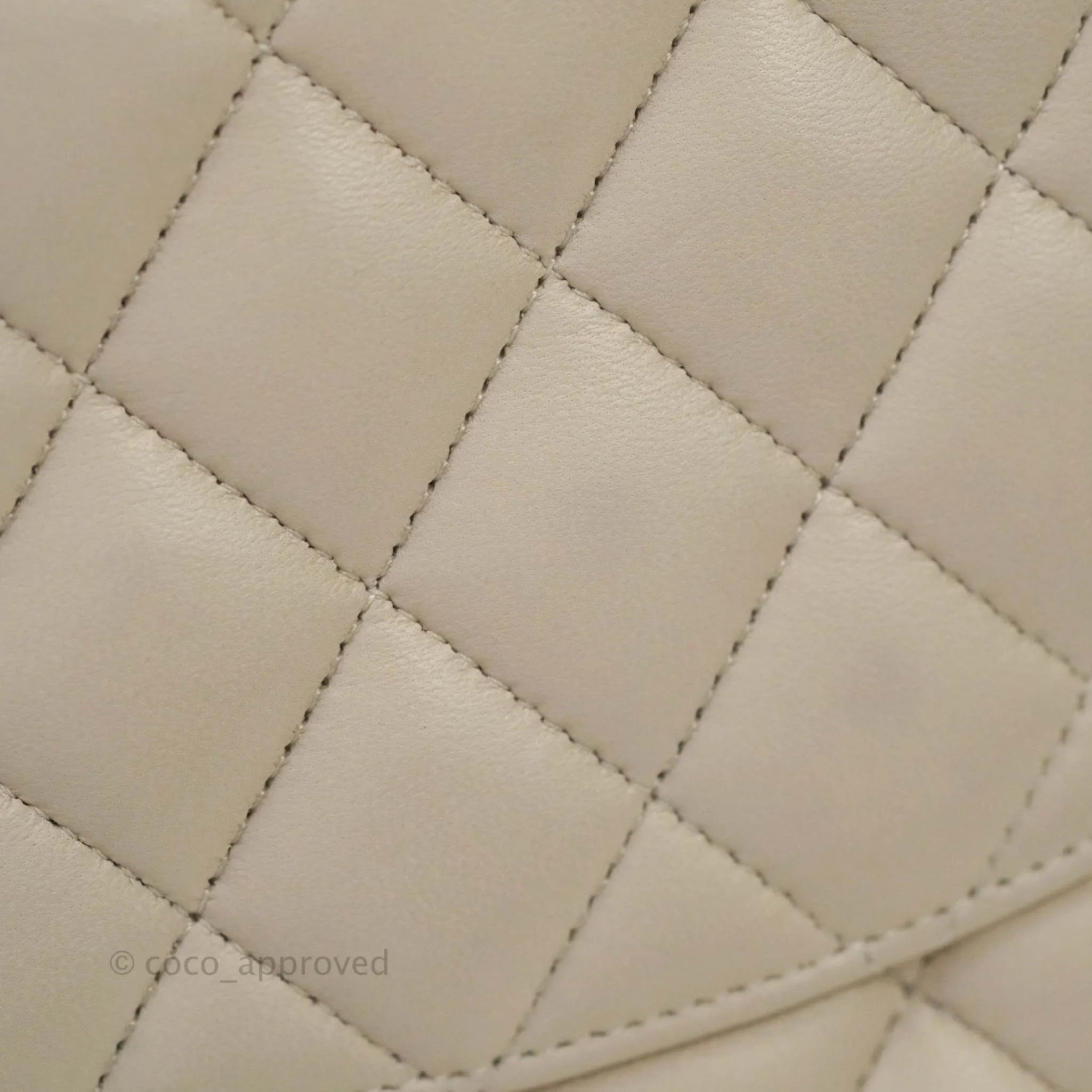 Chanel Classic M/L Medium Double Flap Cream Lambskin Silver Hardware