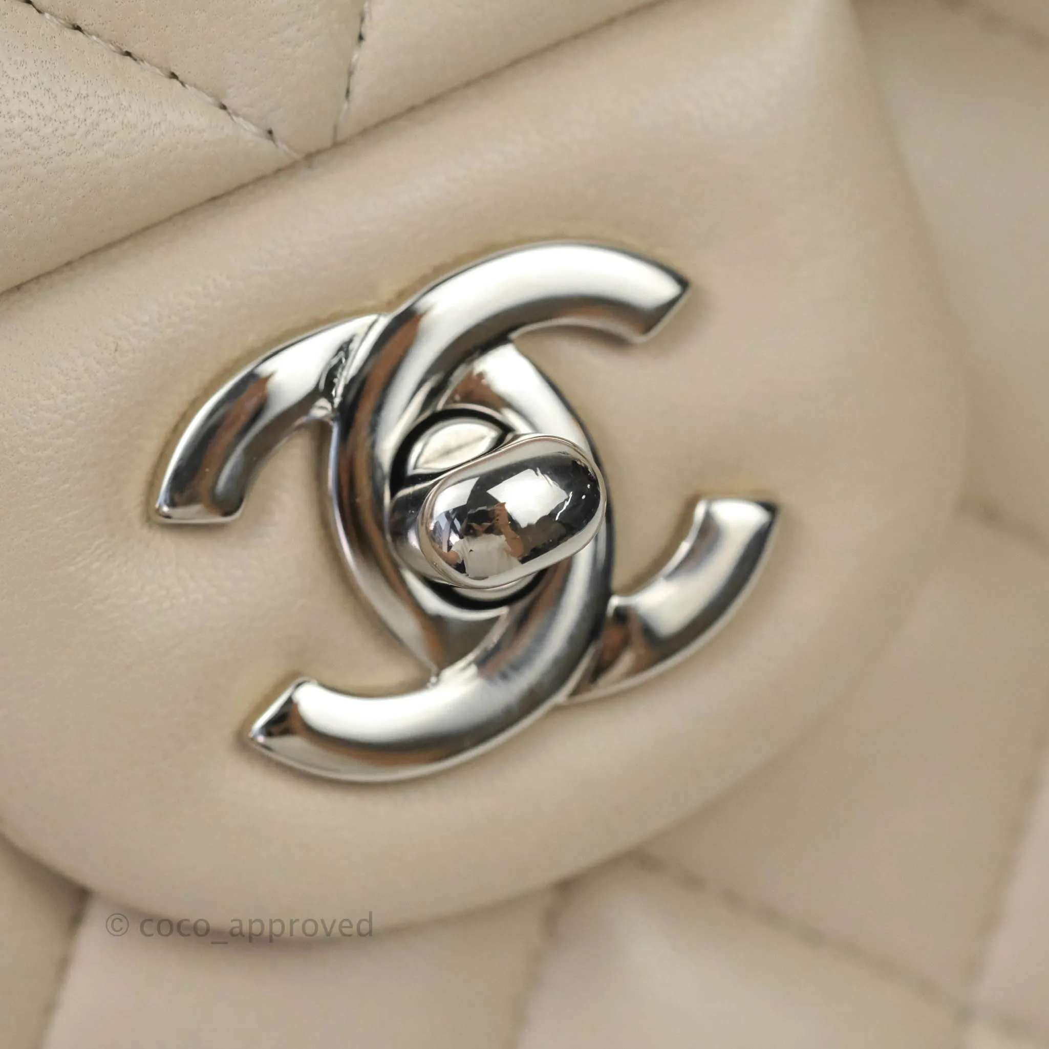 Chanel Classic M/L Medium Double Flap Cream Lambskin Silver Hardware