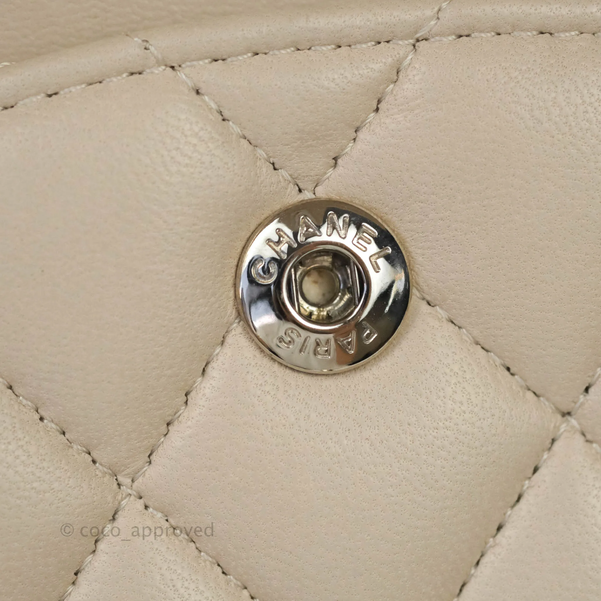 Chanel Classic M/L Medium Double Flap Cream Lambskin Silver Hardware
