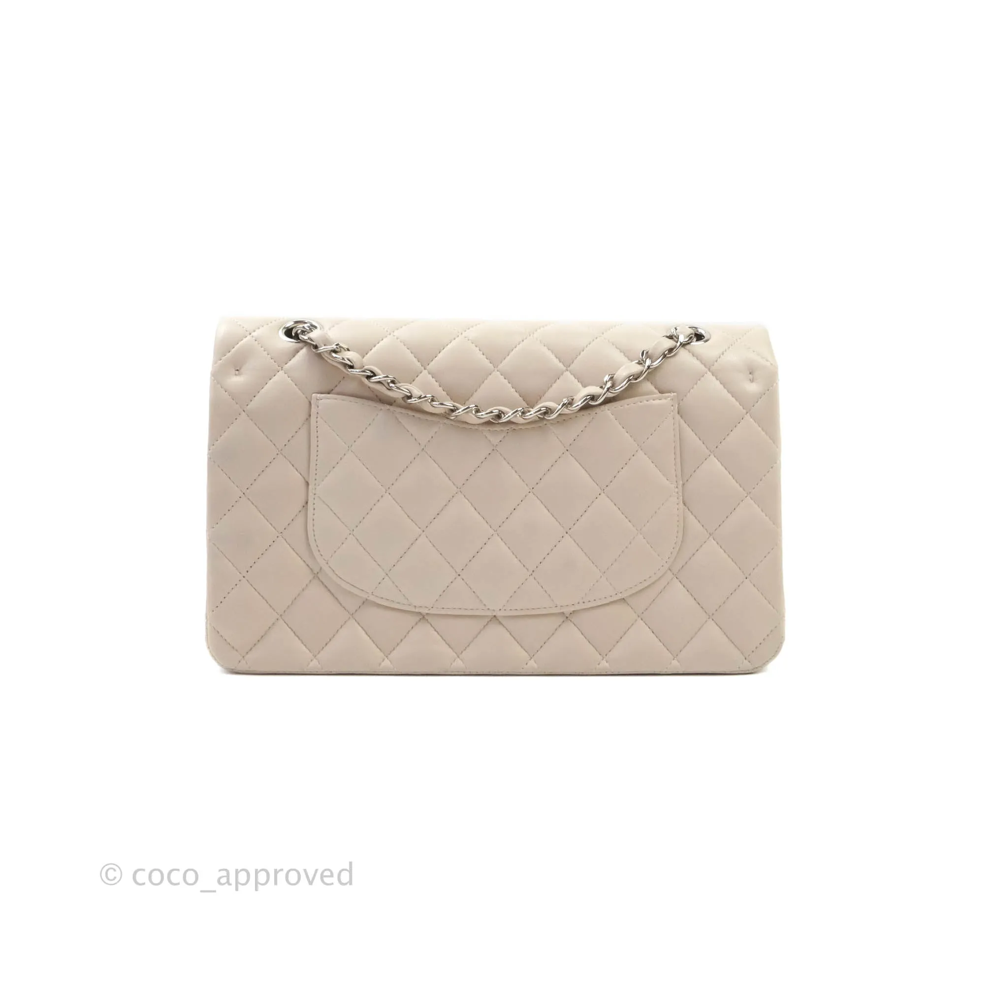 Chanel Classic M/L Medium Double Flap Cream Lambskin Silver Hardware