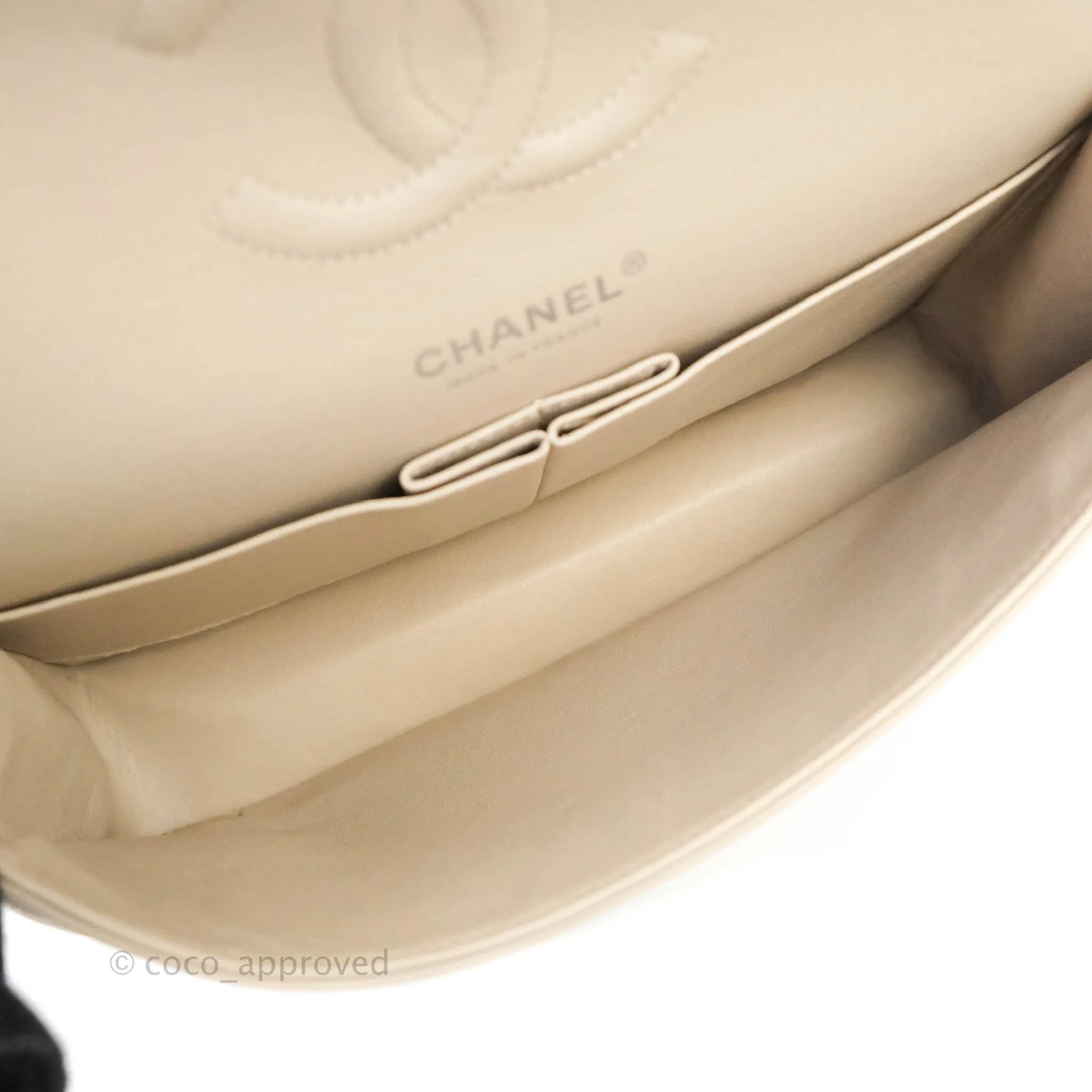 Chanel Classic M/L Medium Double Flap Cream Lambskin Silver Hardware