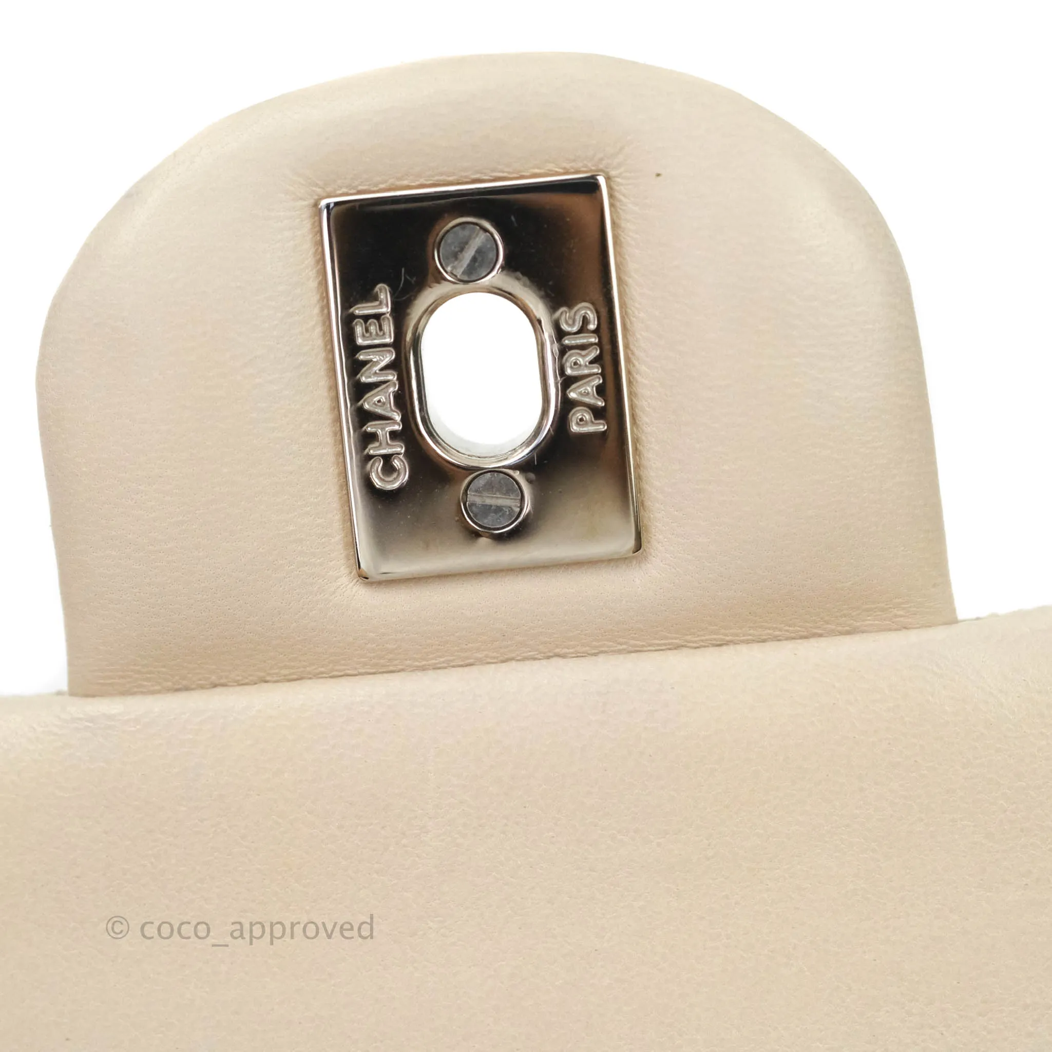 Chanel Classic M/L Medium Double Flap Cream Lambskin Silver Hardware