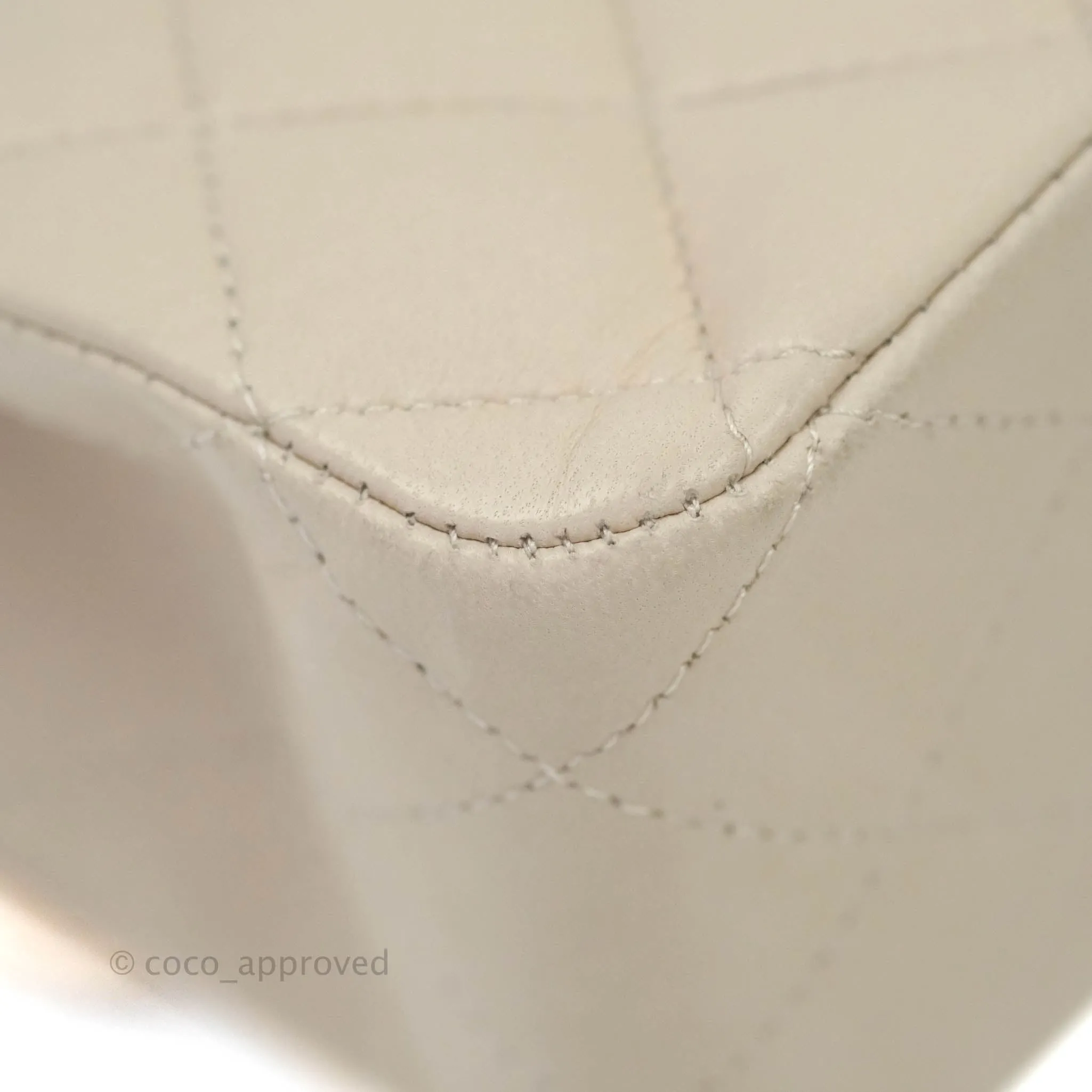 Chanel Classic M/L Medium Double Flap Cream Lambskin Silver Hardware
