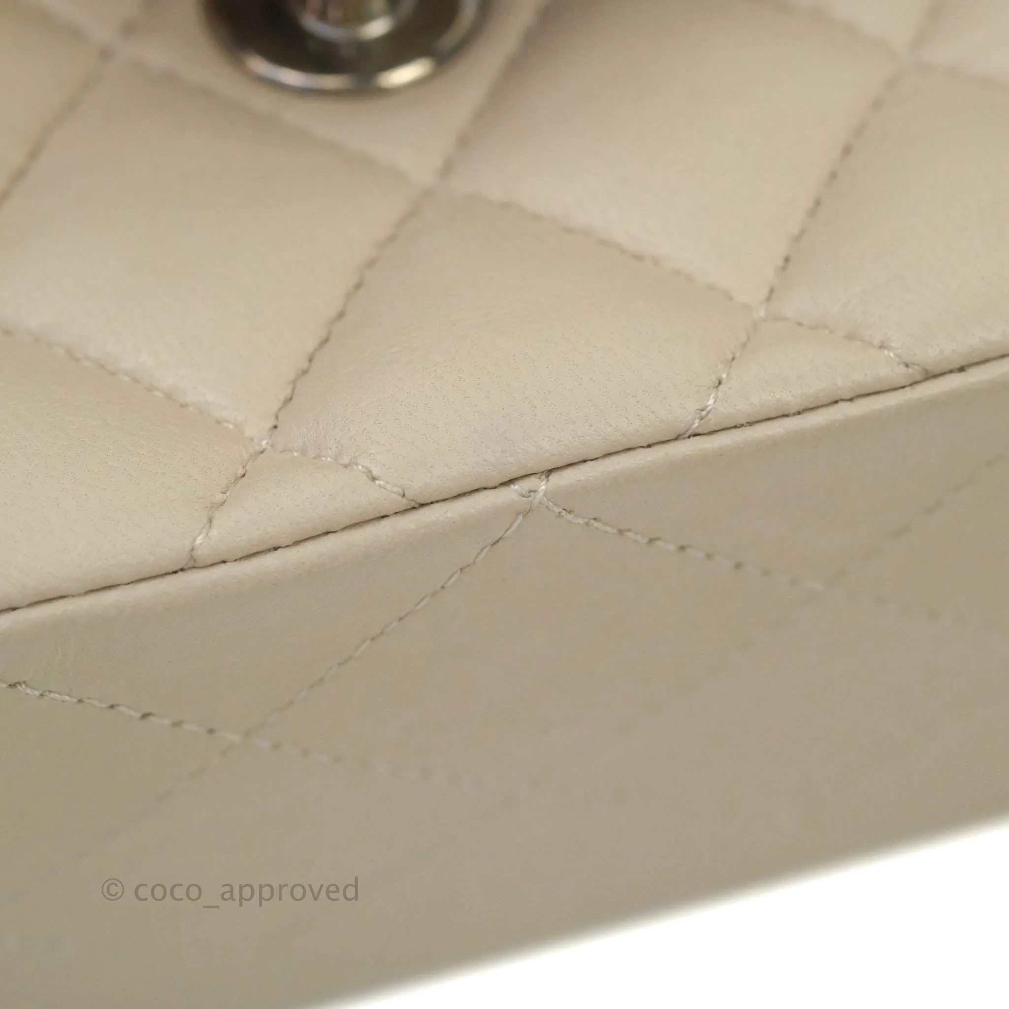 Chanel Classic M/L Medium Double Flap Cream Lambskin Silver Hardware