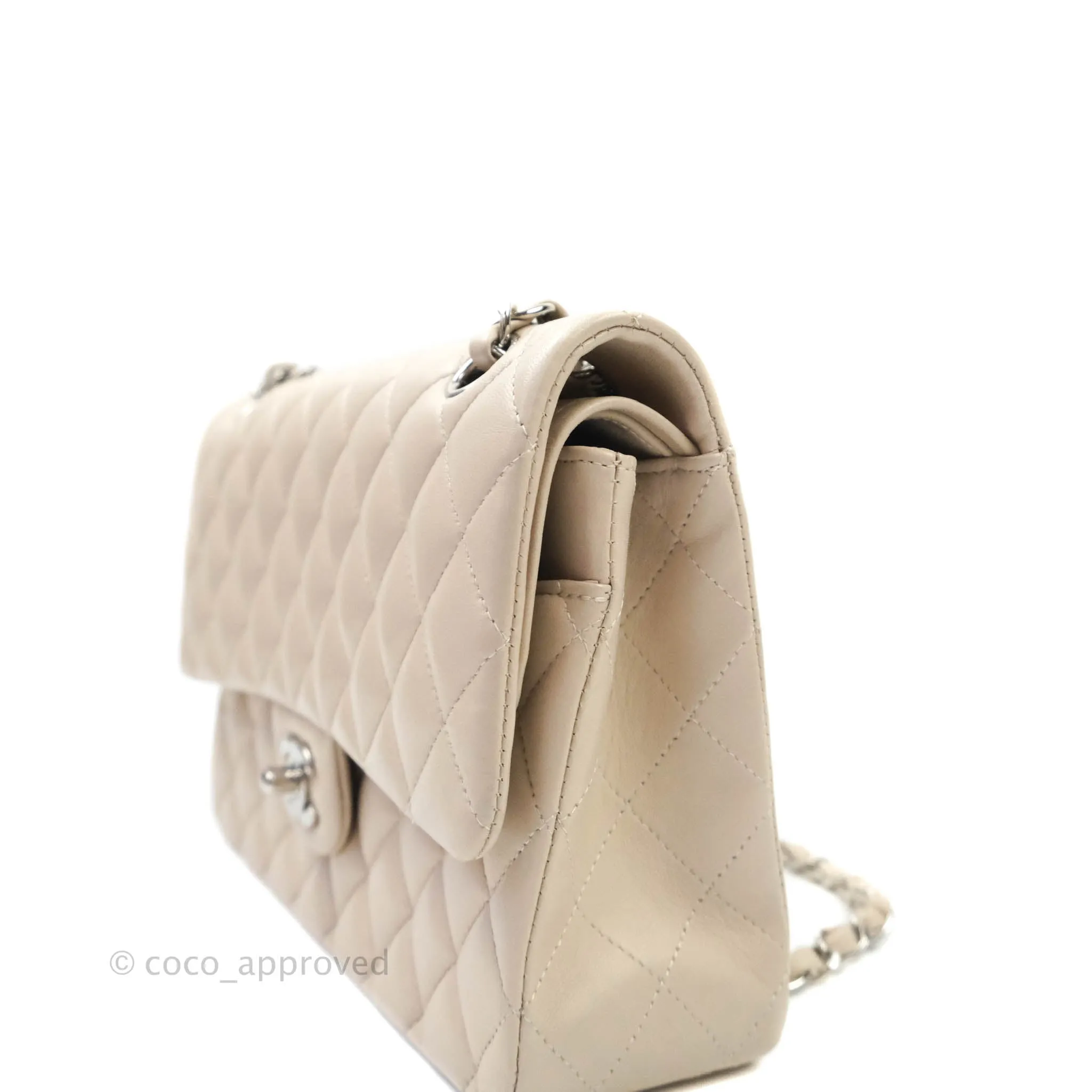 Chanel Classic M/L Medium Double Flap Cream Lambskin Silver Hardware