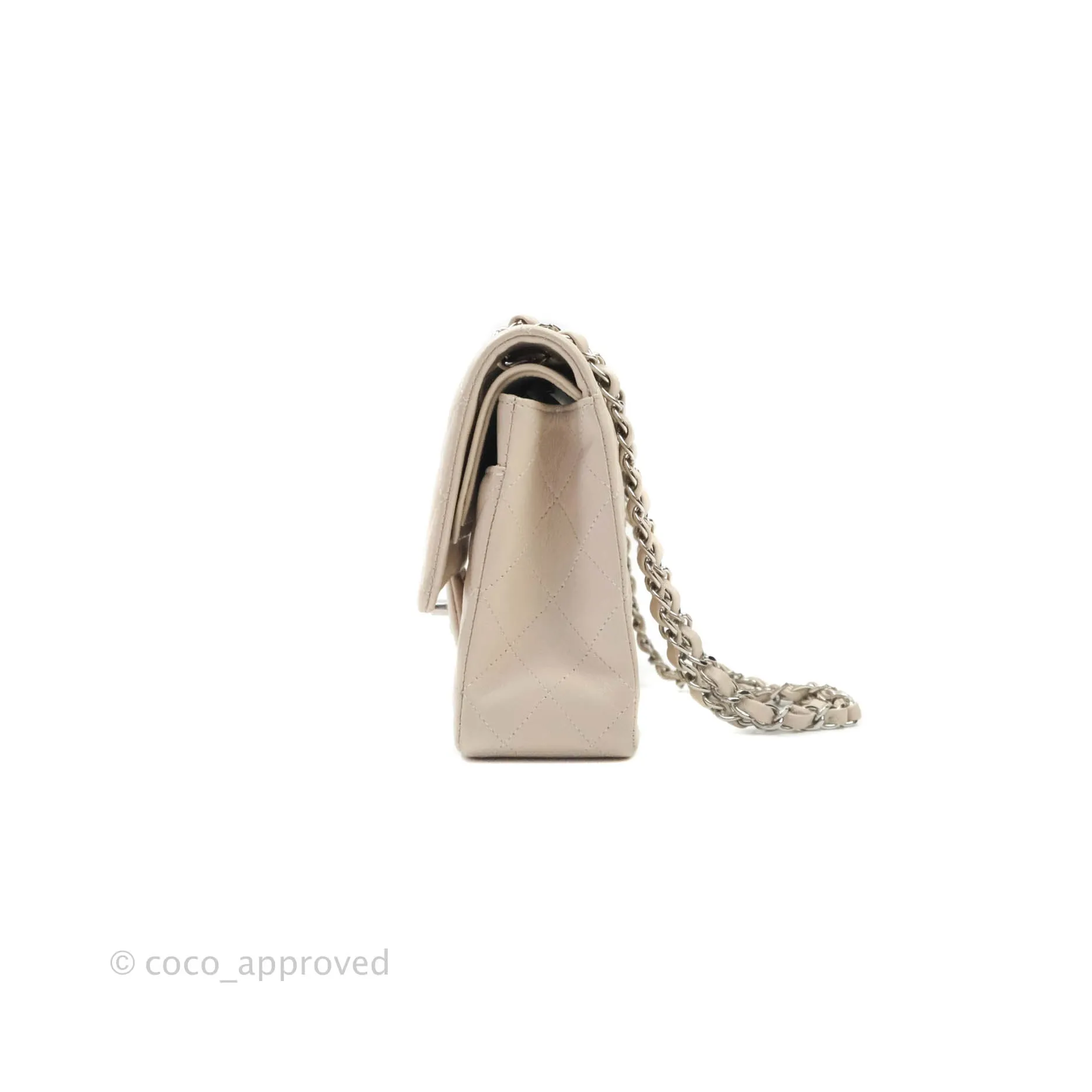 Chanel Classic M/L Medium Double Flap Cream Lambskin Silver Hardware
