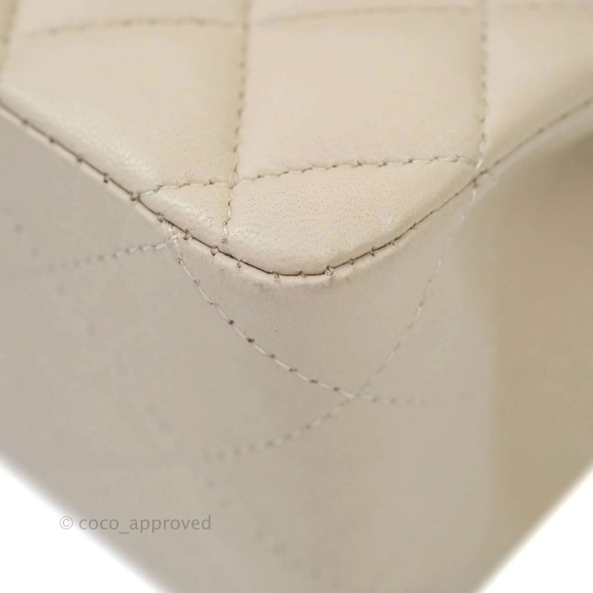 Chanel Classic M/L Medium Double Flap Cream Lambskin Silver Hardware