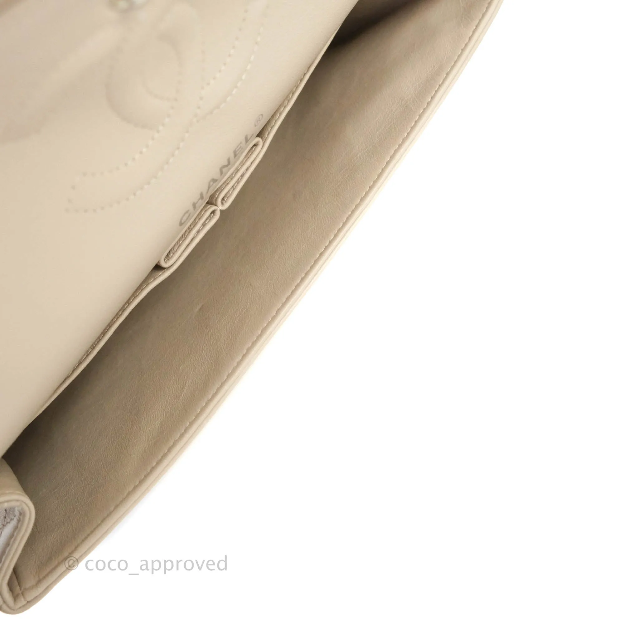 Chanel Classic M/L Medium Double Flap Cream Lambskin Silver Hardware