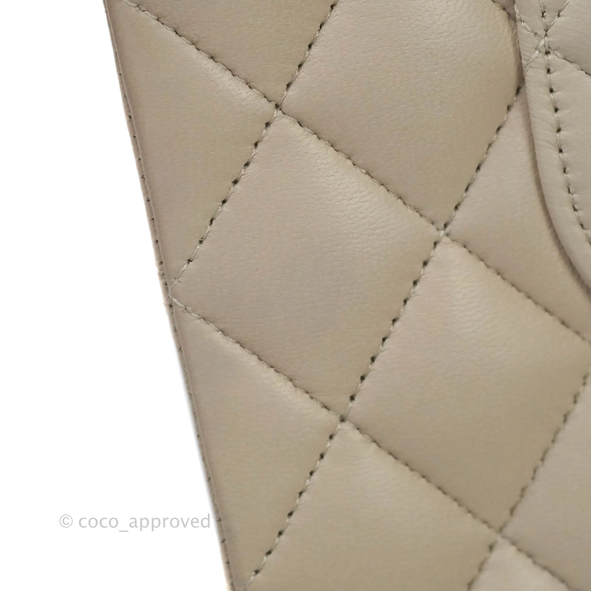 Chanel Classic M/L Medium Double Flap Cream Lambskin Silver Hardware
