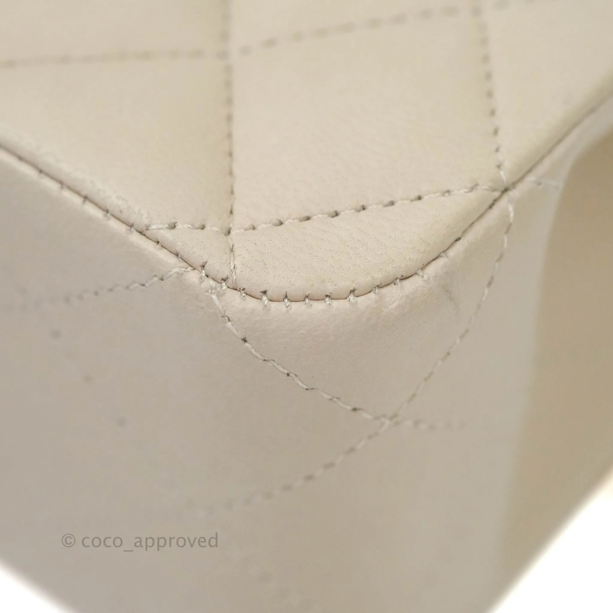 Chanel Classic M/L Medium Double Flap Cream Lambskin Silver Hardware