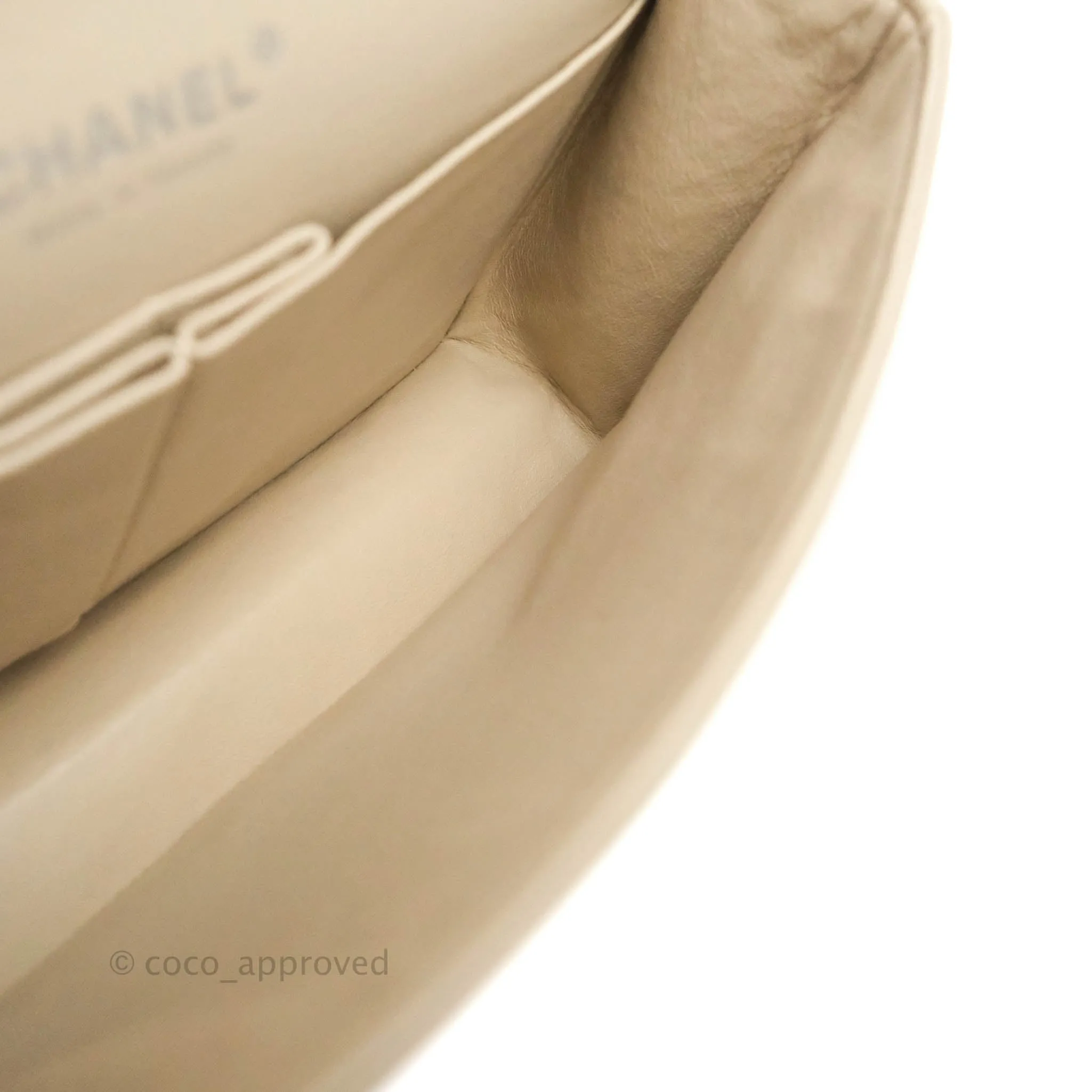 Chanel Classic M/L Medium Double Flap Cream Lambskin Silver Hardware