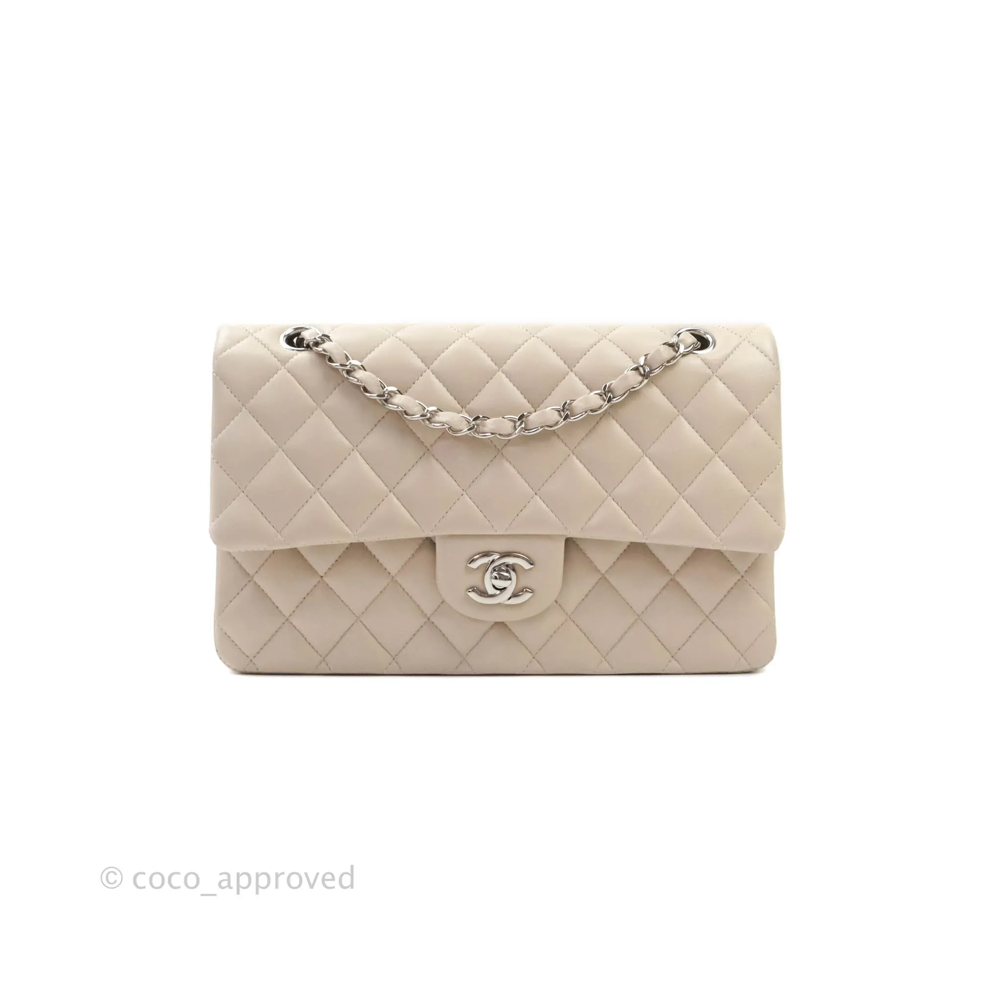 Chanel Classic M/L Medium Double Flap Cream Lambskin Silver Hardware