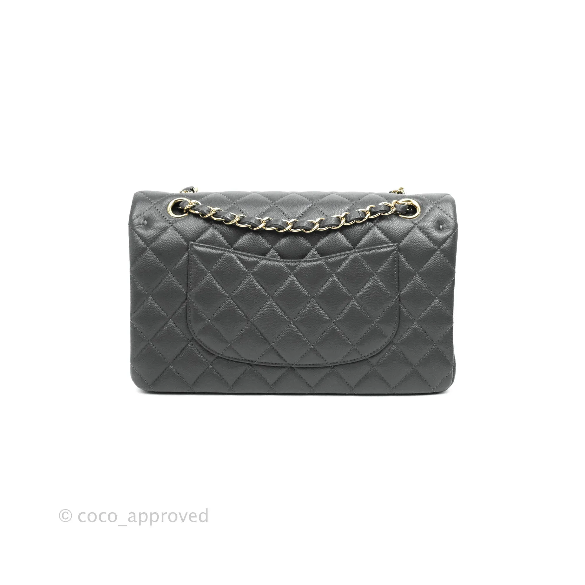 Chanel Classic M/L Medium Double Flap Dark Grey Caviar Gold Hardware