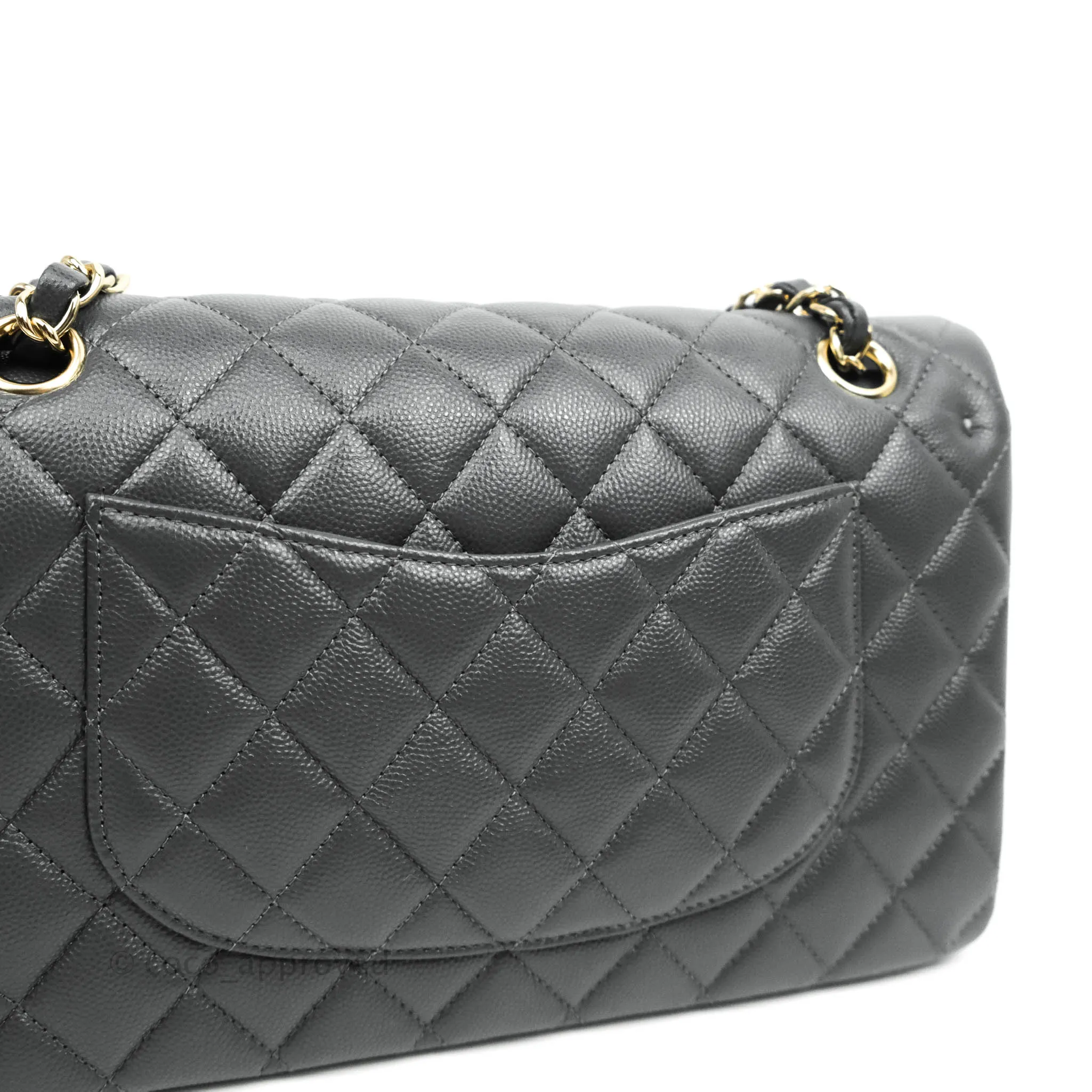 Chanel Classic M/L Medium Double Flap Dark Grey Caviar Gold Hardware