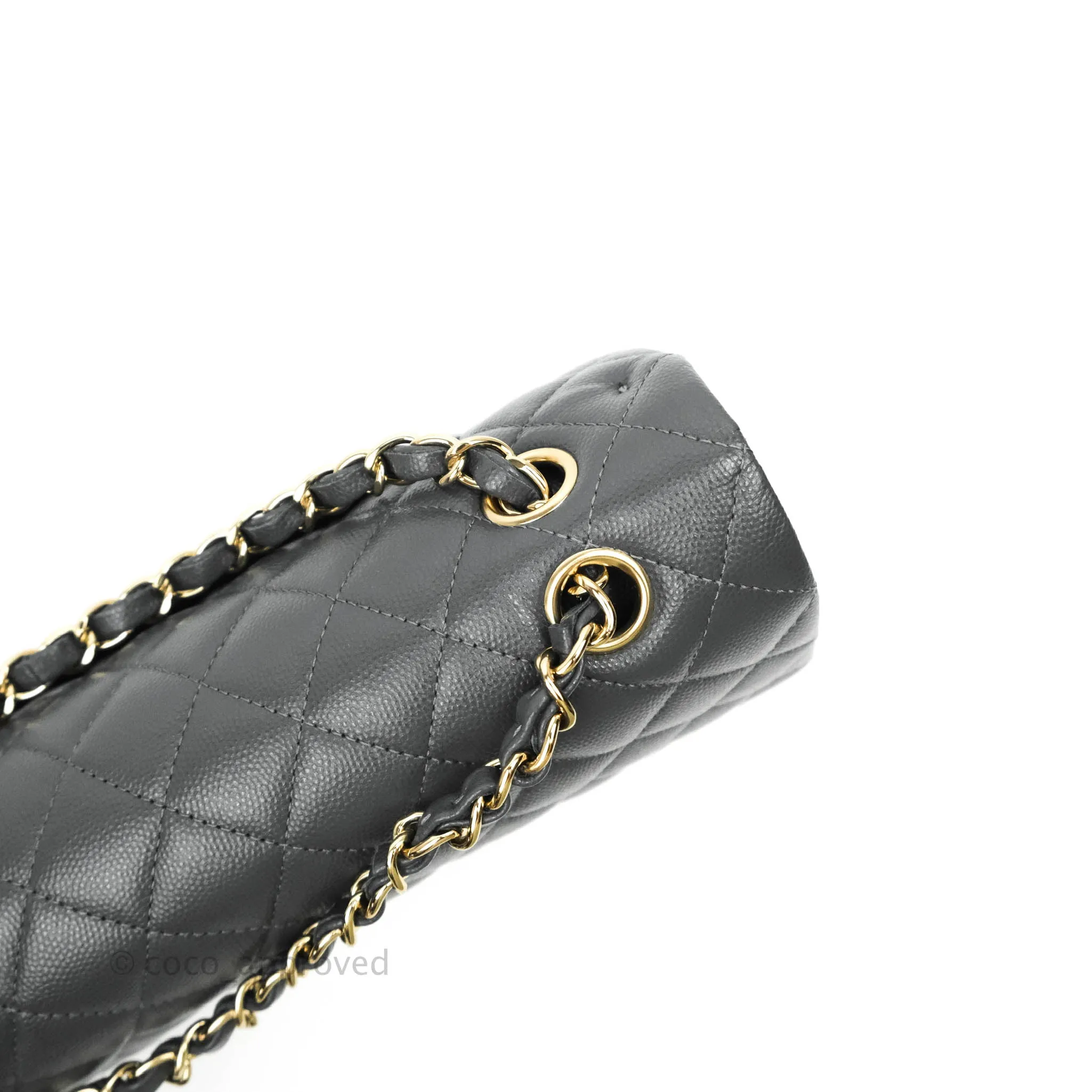 Chanel Classic M/L Medium Double Flap Dark Grey Caviar Gold Hardware