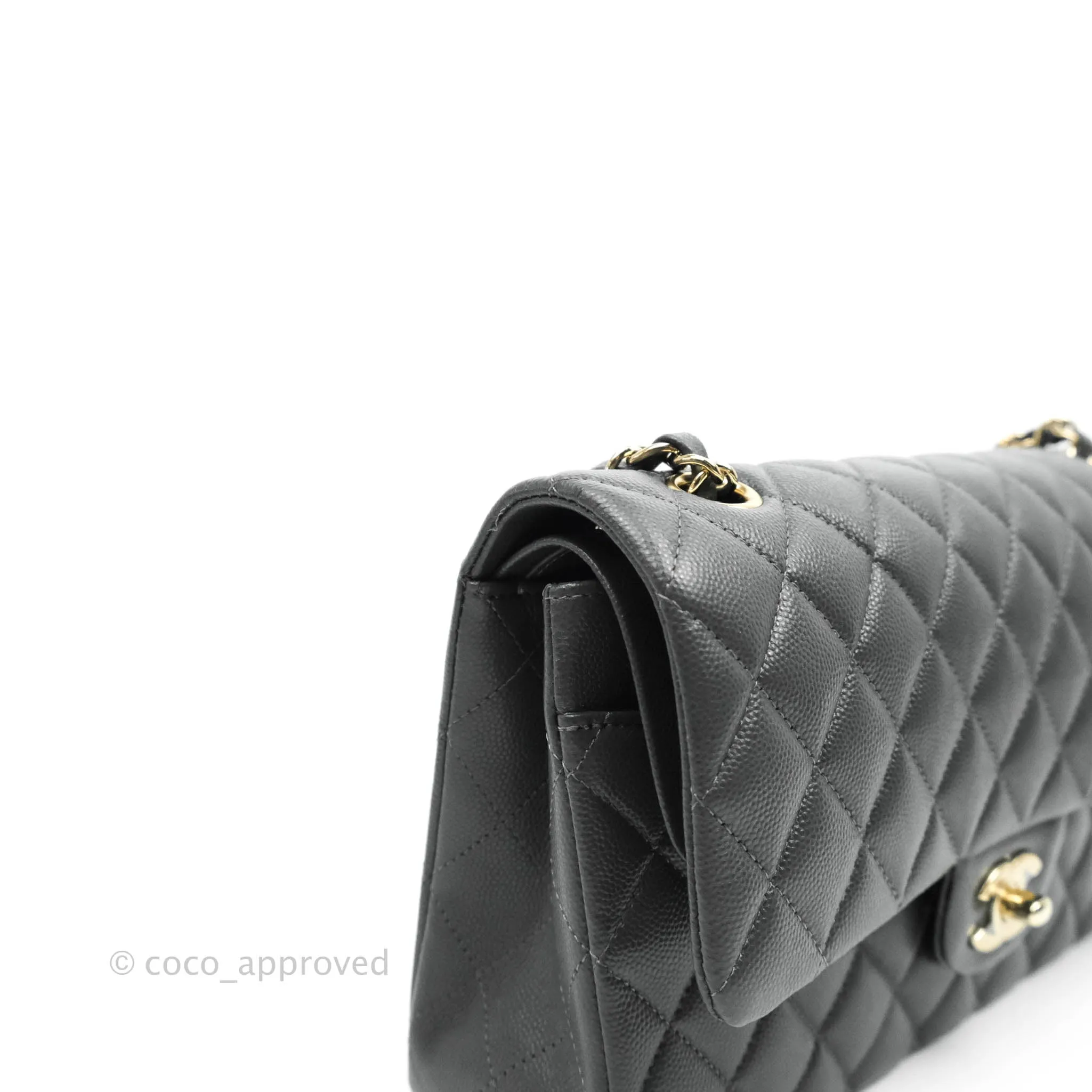 Chanel Classic M/L Medium Double Flap Dark Grey Caviar Gold Hardware
