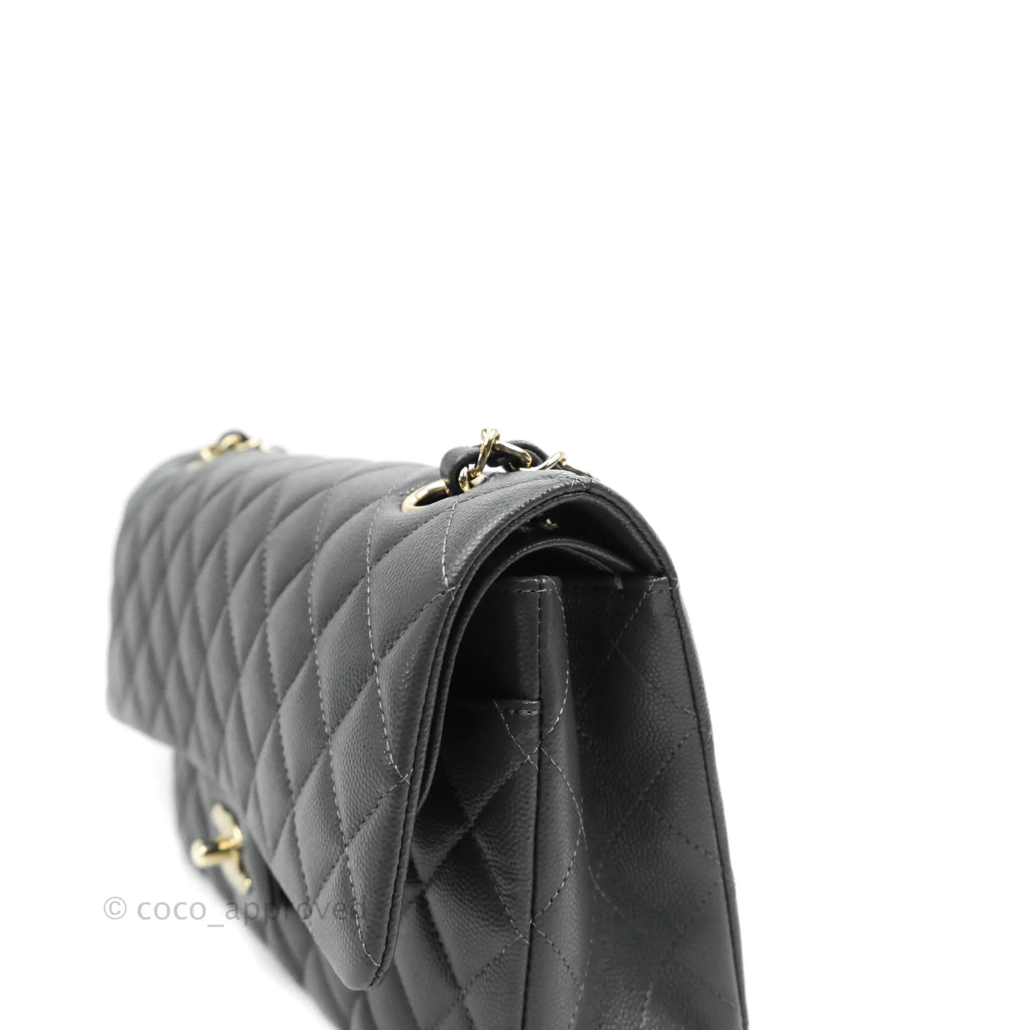 Chanel Classic M/L Medium Double Flap Dark Grey Caviar Gold Hardware
