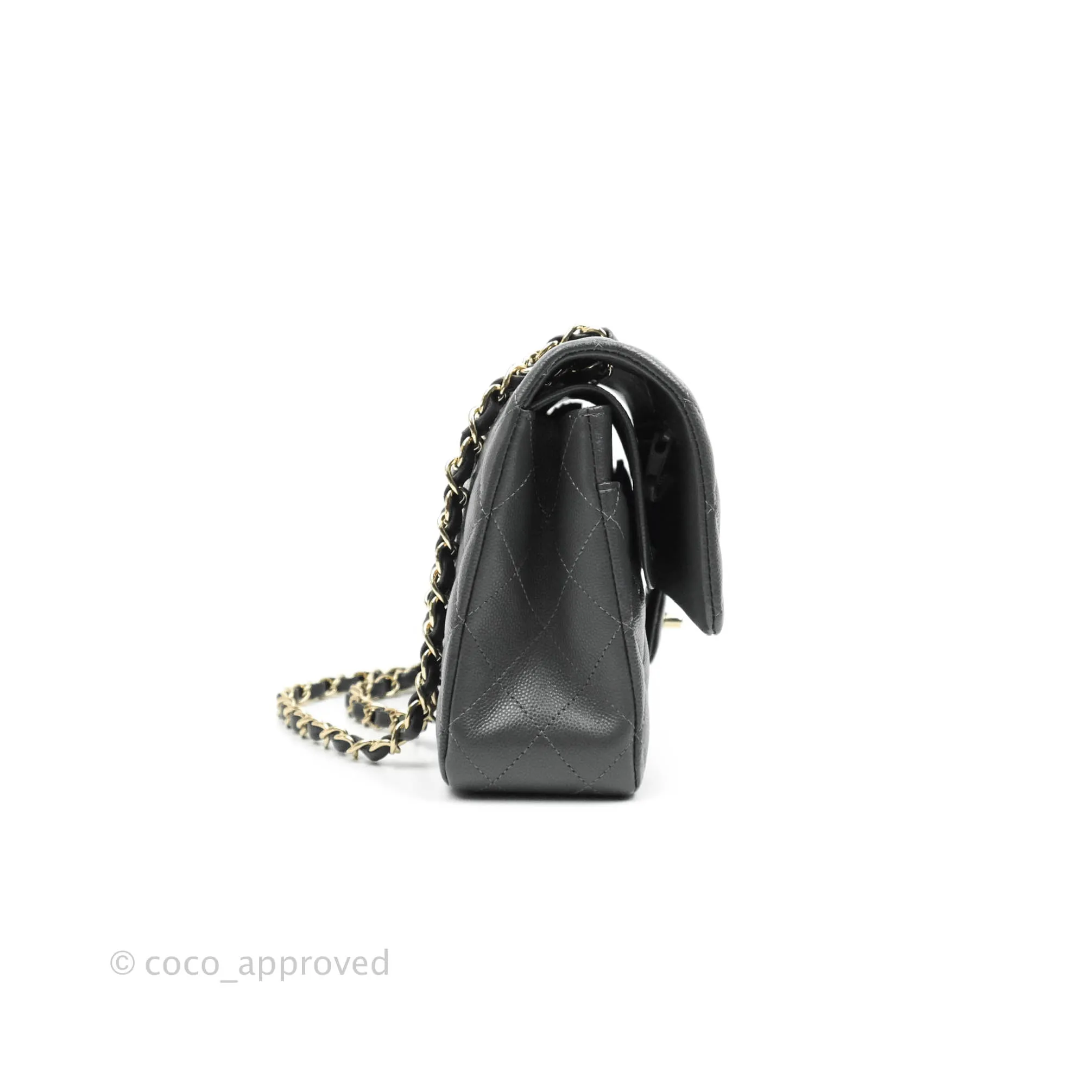 Chanel Classic M/L Medium Double Flap Dark Grey Caviar Gold Hardware
