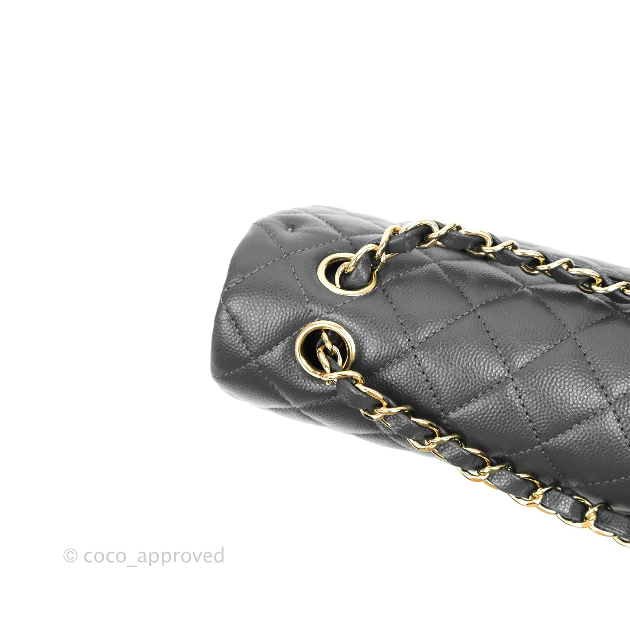 Chanel Classic M/L Medium Double Flap Dark Grey Caviar Gold Hardware