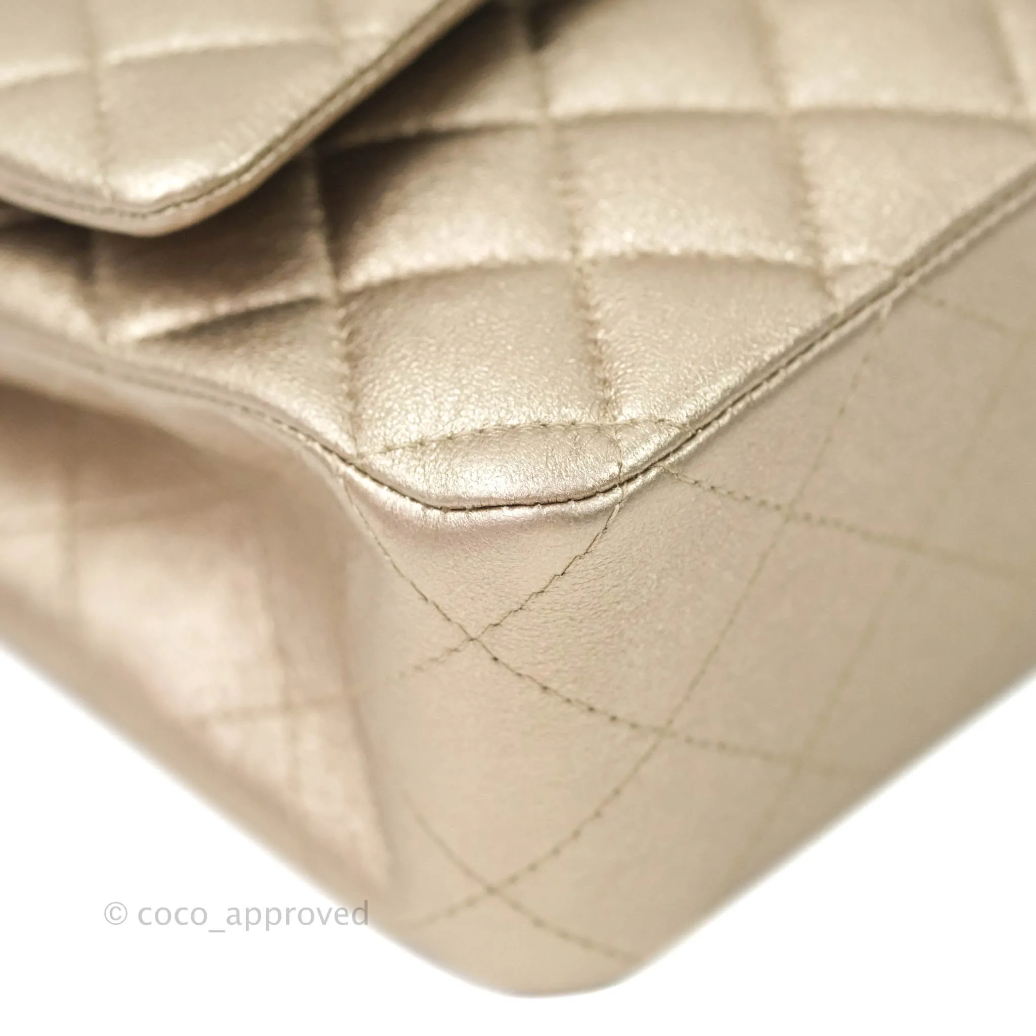 Chanel Classic M/L Medium Double Flap Metallic Bronze Lambskin Matte Silver Hardware