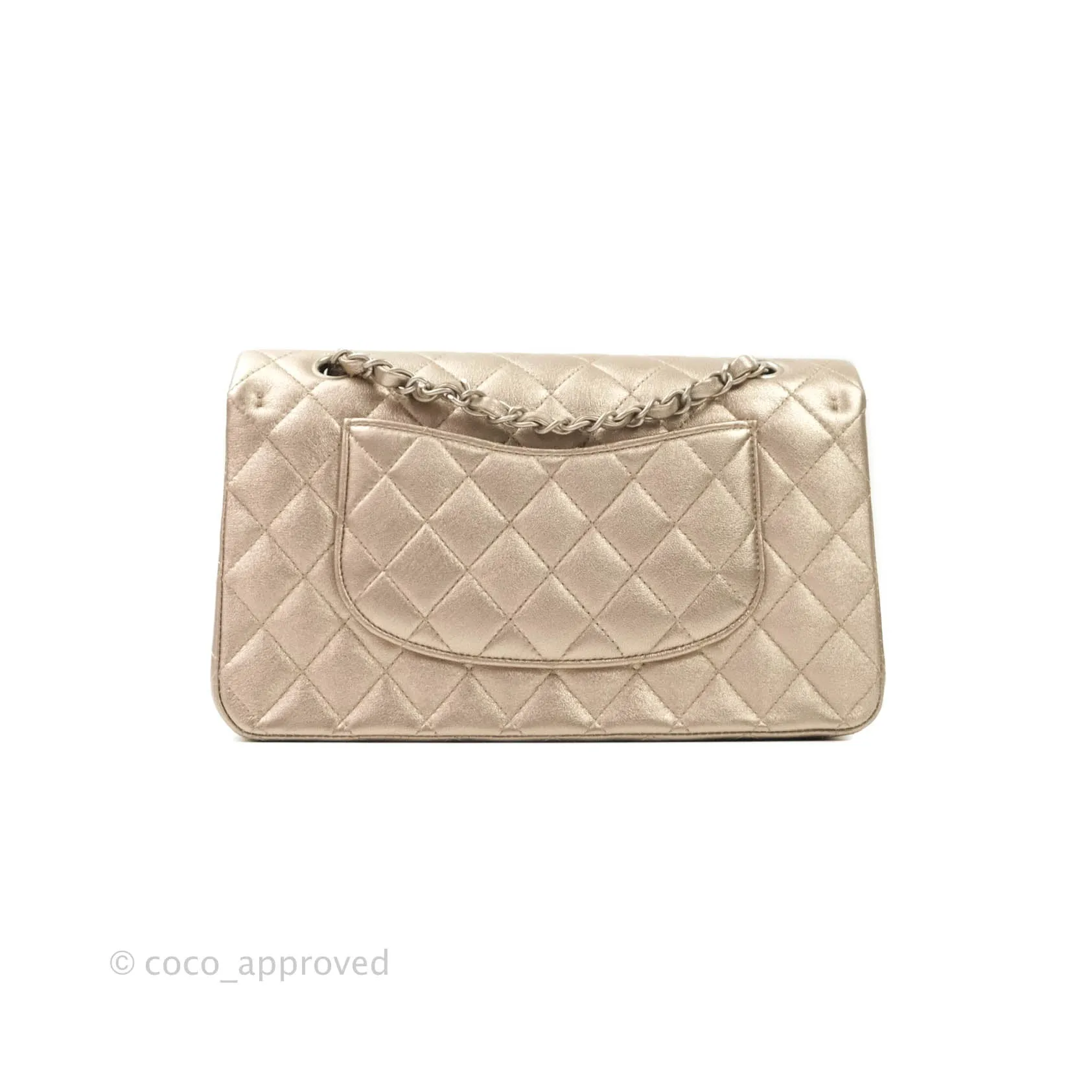 Chanel Classic M/L Medium Double Flap Metallic Bronze Lambskin Matte Silver Hardware