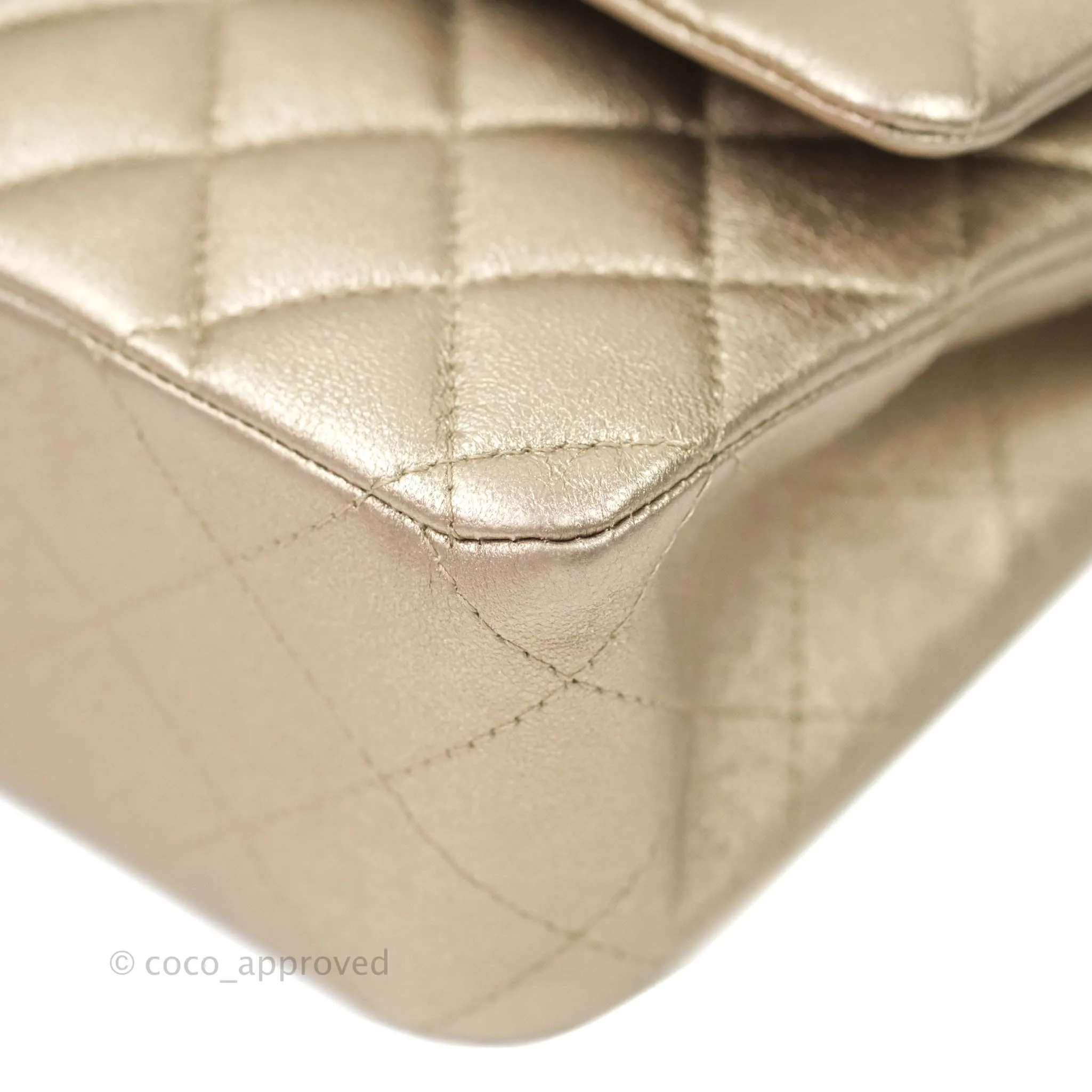 Chanel Classic M/L Medium Double Flap Metallic Bronze Lambskin Matte Silver Hardware