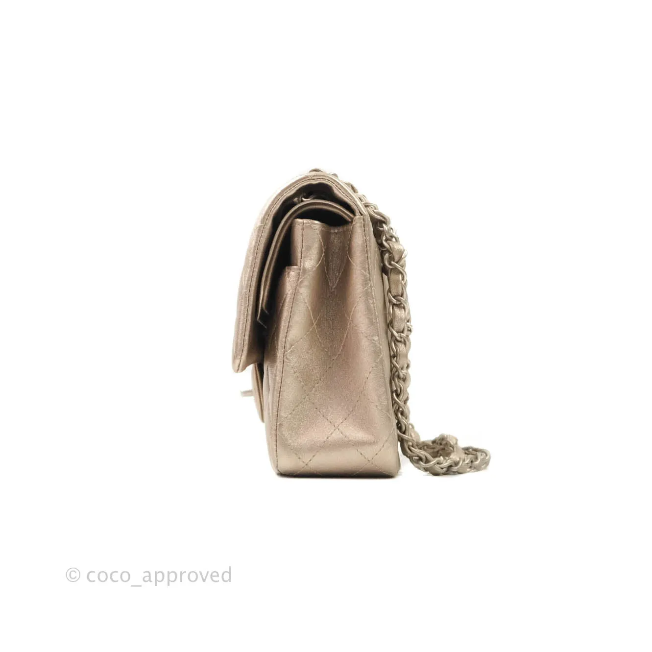 Chanel Classic M/L Medium Double Flap Metallic Bronze Lambskin Matte Silver Hardware