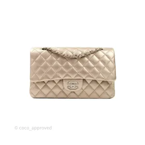 Chanel Classic M/L Medium Double Flap Metallic Bronze Lambskin Matte Silver Hardware