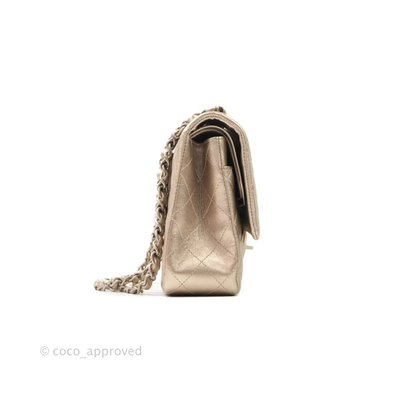 Chanel Classic M/L Medium Double Flap Metallic Bronze Lambskin Matte Silver Hardware