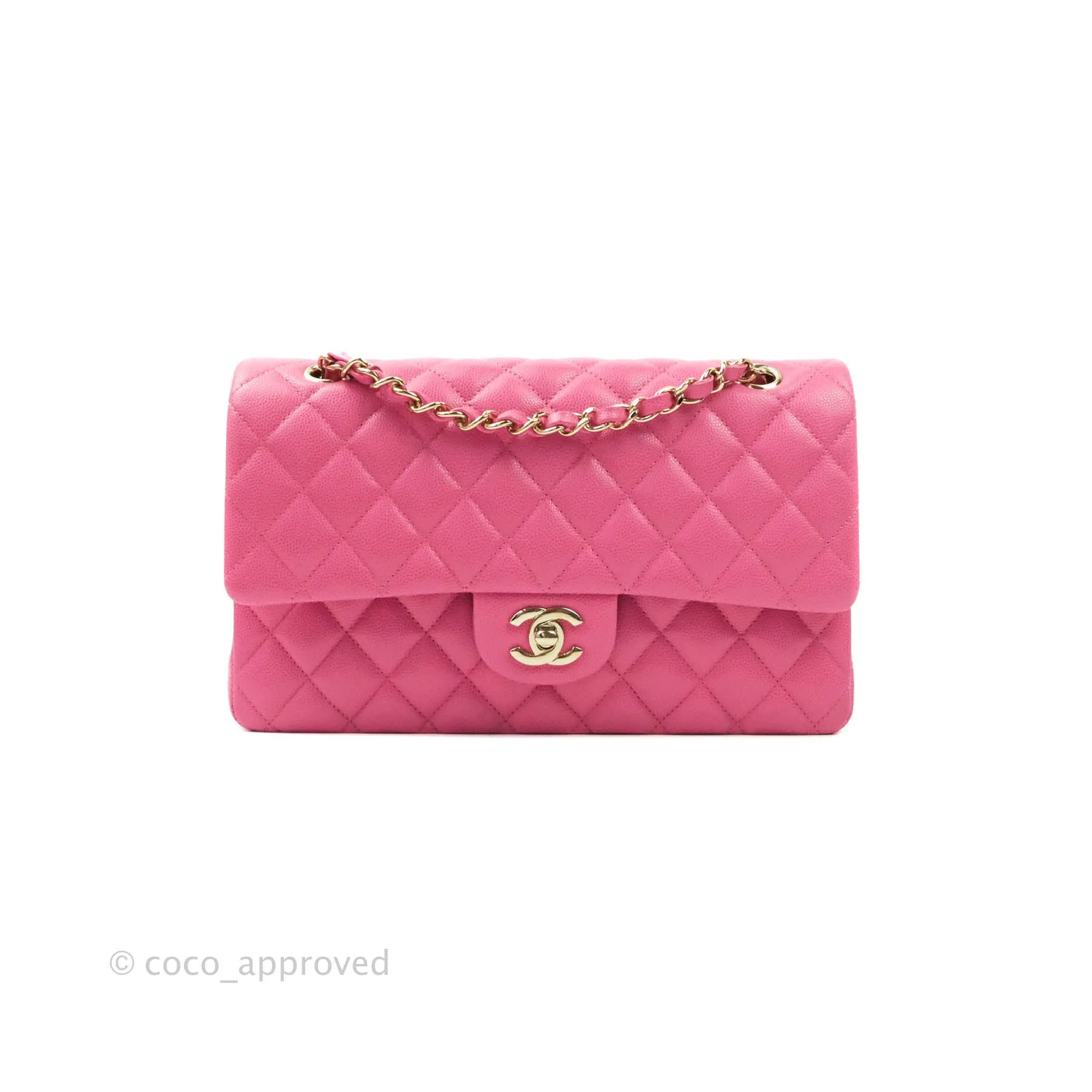 Chanel Classic M/L Medium Double Flap Pink Caviar Gold Hardware