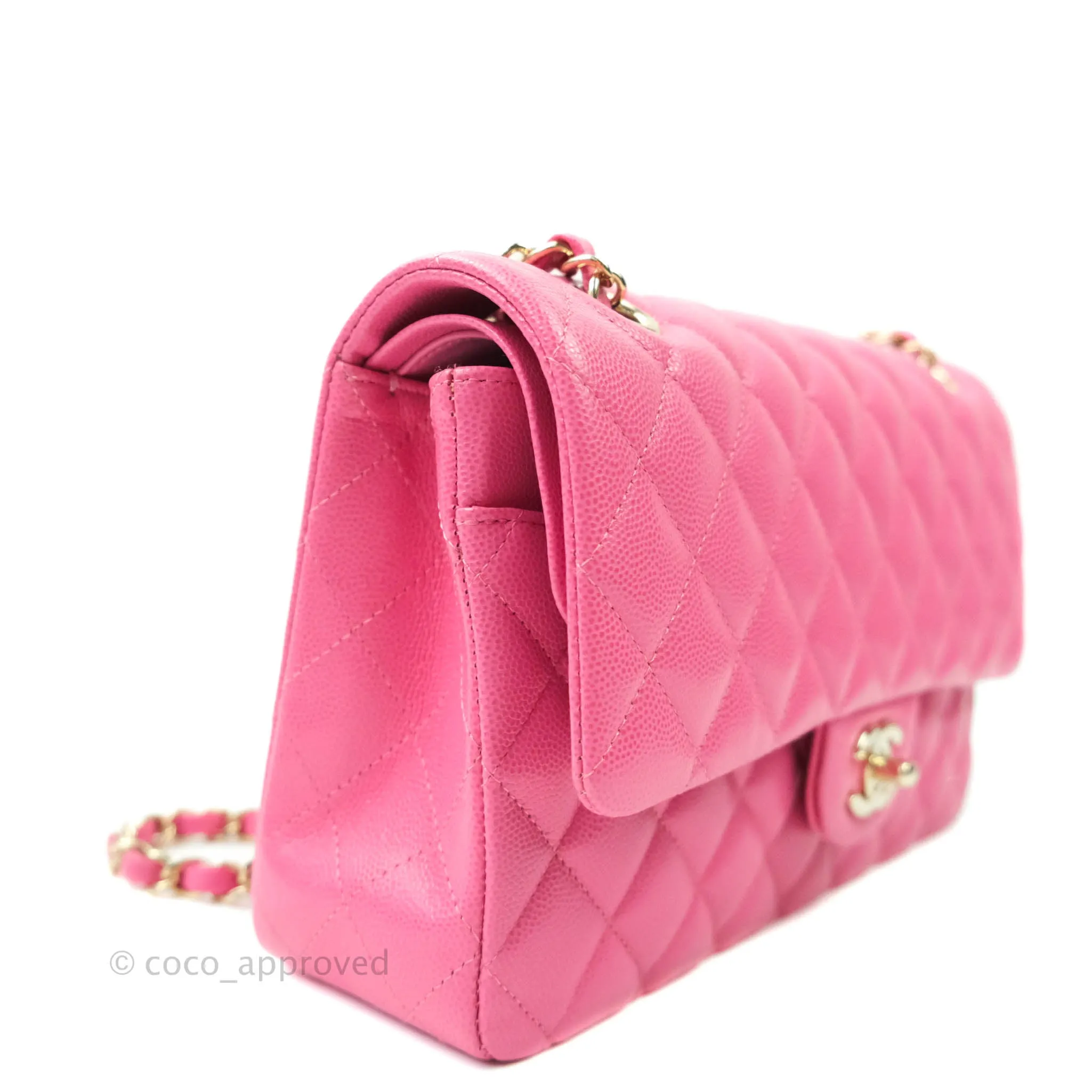 Chanel Classic M/L Medium Double Flap Pink Caviar Gold Hardware