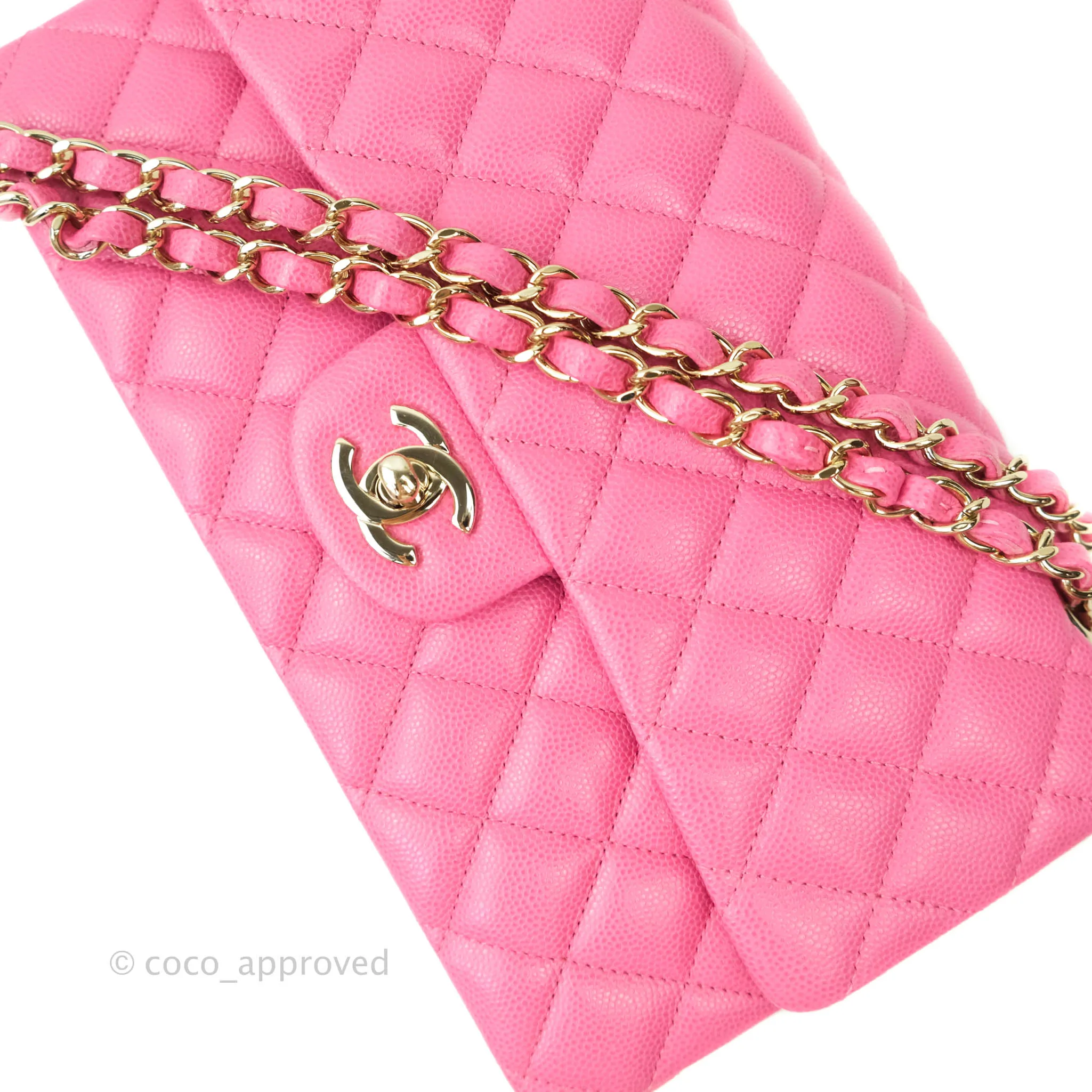 Chanel Classic M/L Medium Double Flap Pink Caviar Gold Hardware