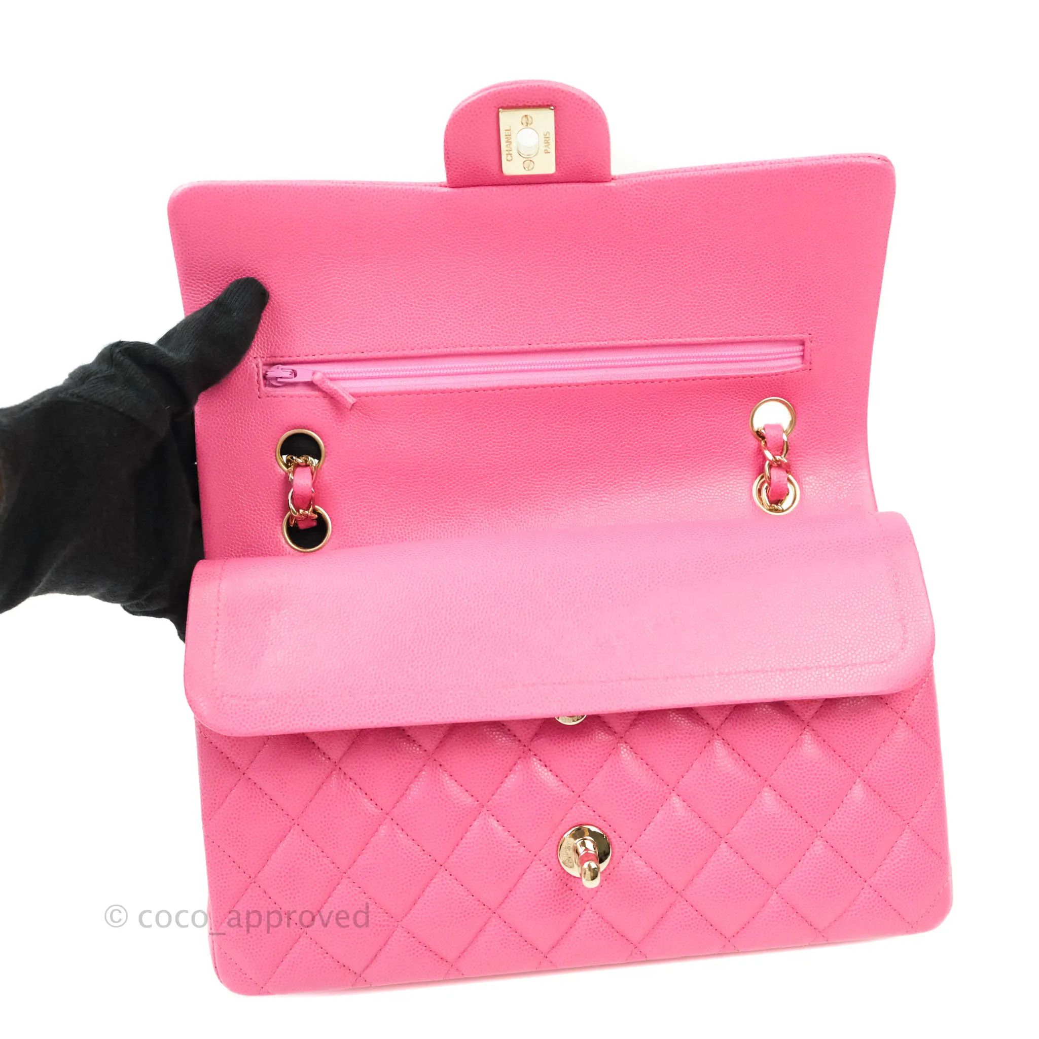 Chanel Classic M/L Medium Double Flap Pink Caviar Gold Hardware