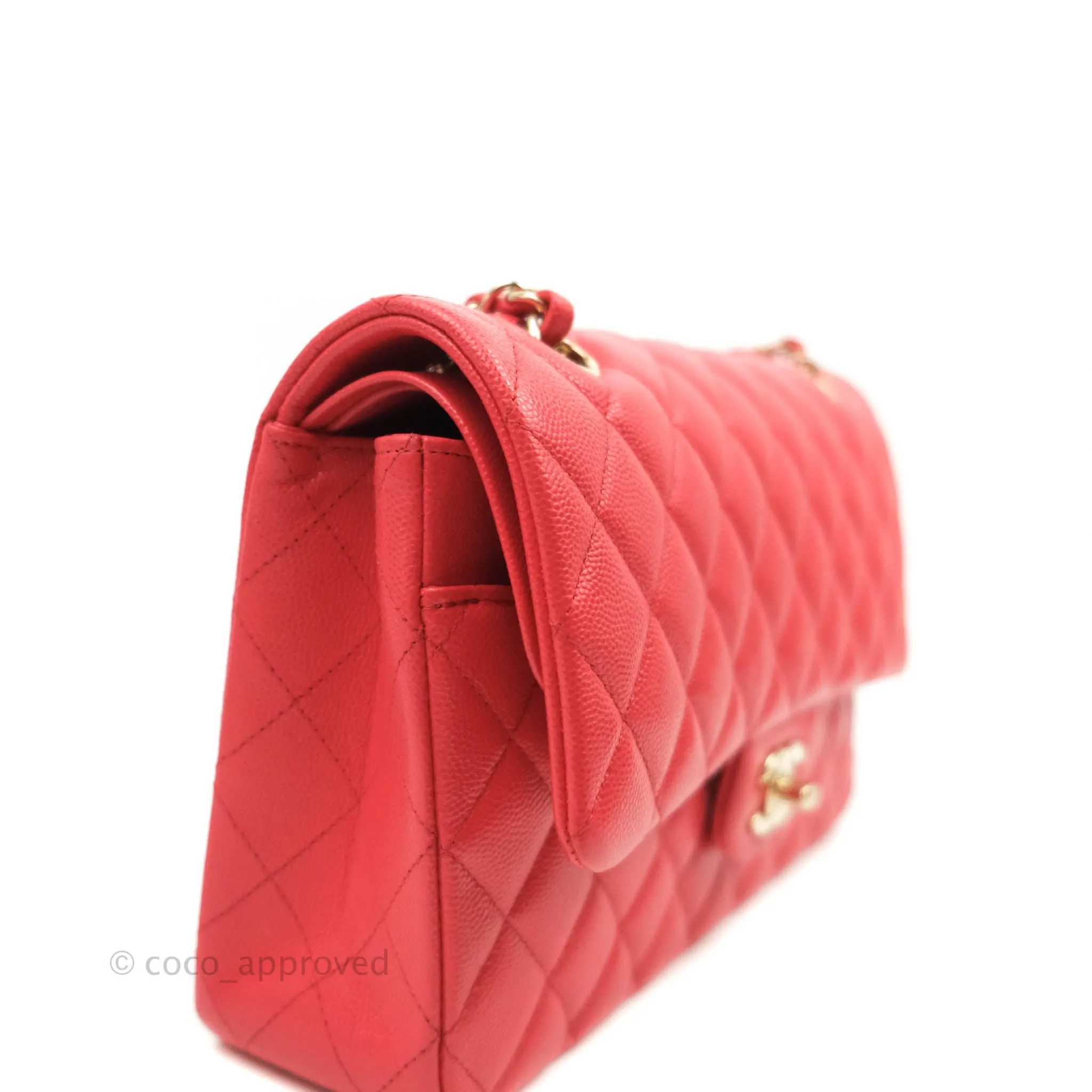 Chanel Classic M/L Medium Double Flap Red Caviar Gold Hardware 20C