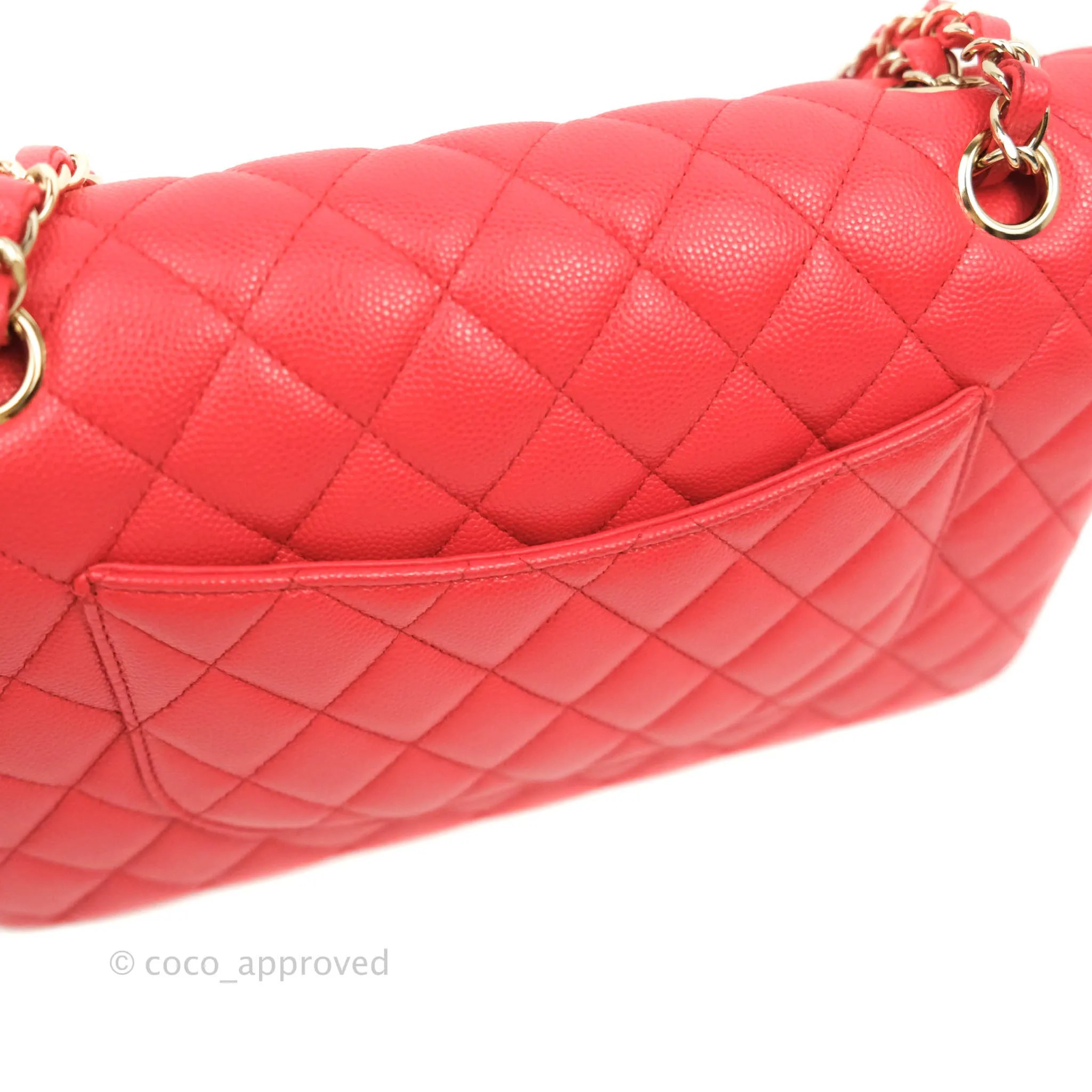 Chanel Classic M/L Medium Double Flap Red Caviar Gold Hardware 20C