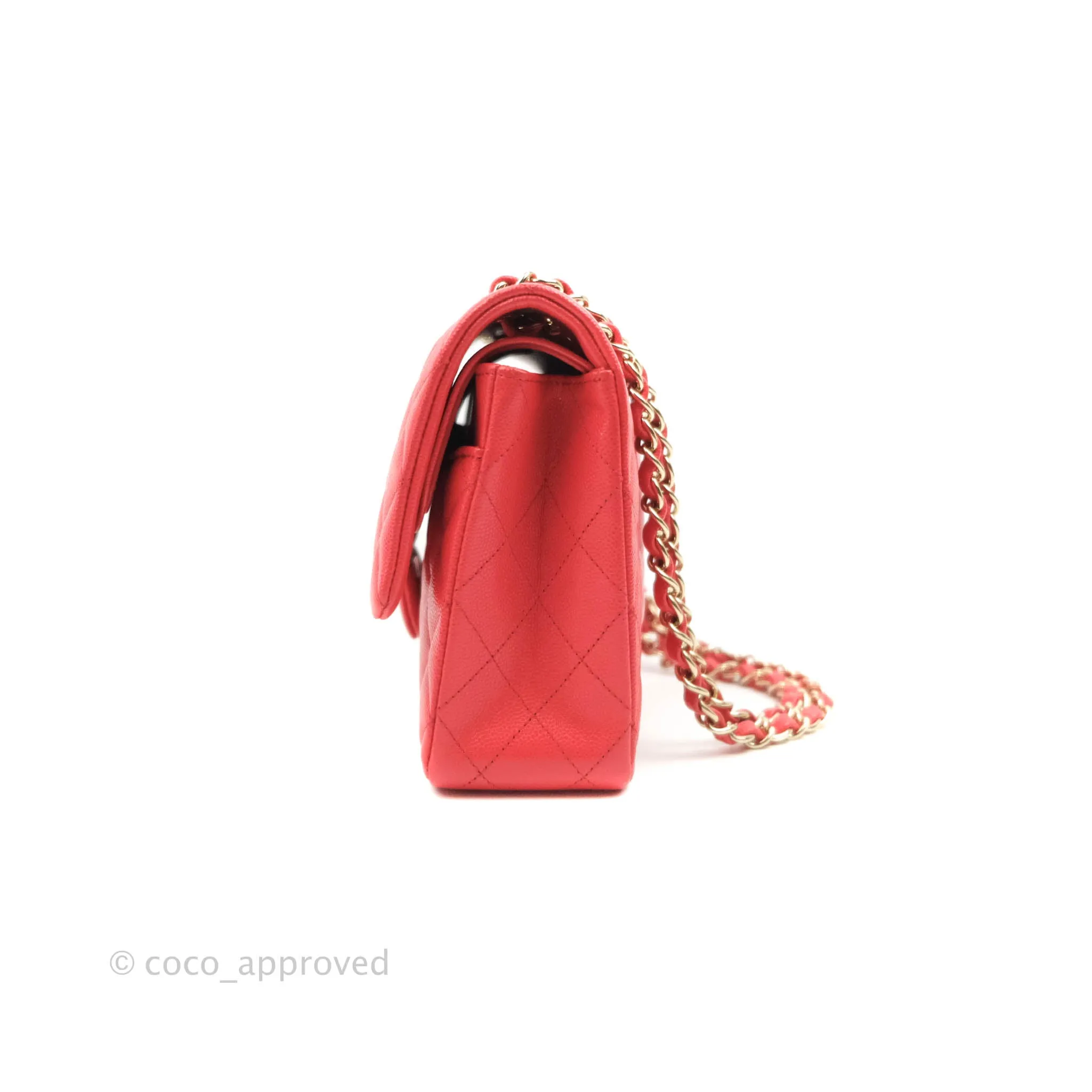 Chanel Classic M/L Medium Double Flap Red Caviar Gold Hardware 20C