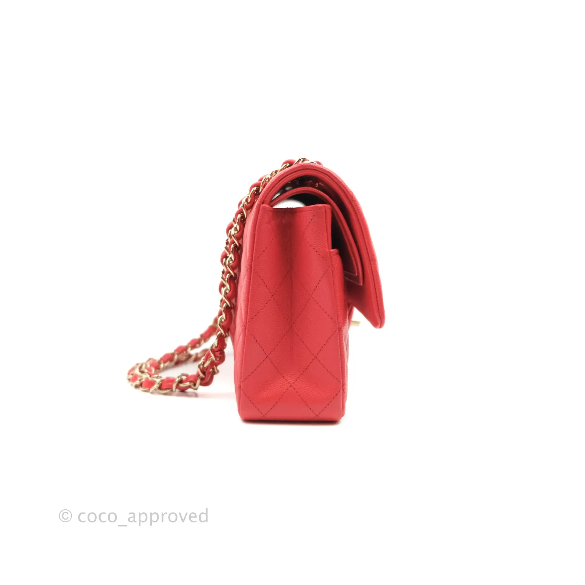 Chanel Classic M/L Medium Double Flap Red Caviar Gold Hardware 20C