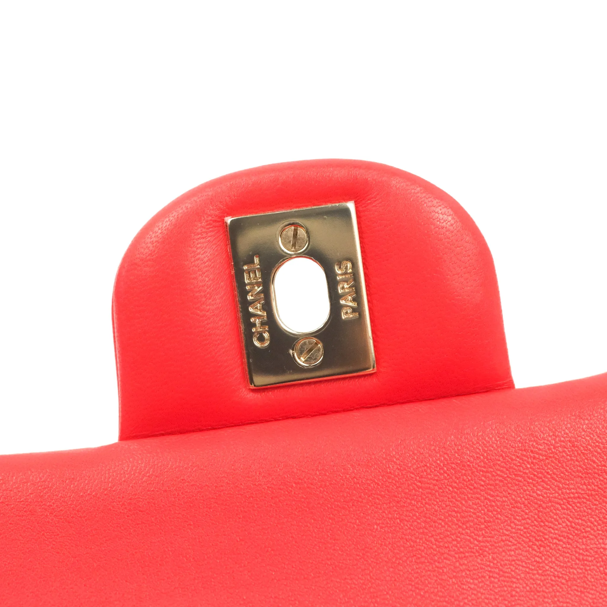 Chanel Classic M/L Medium Double Flap Red Lambskin Gold Hardware