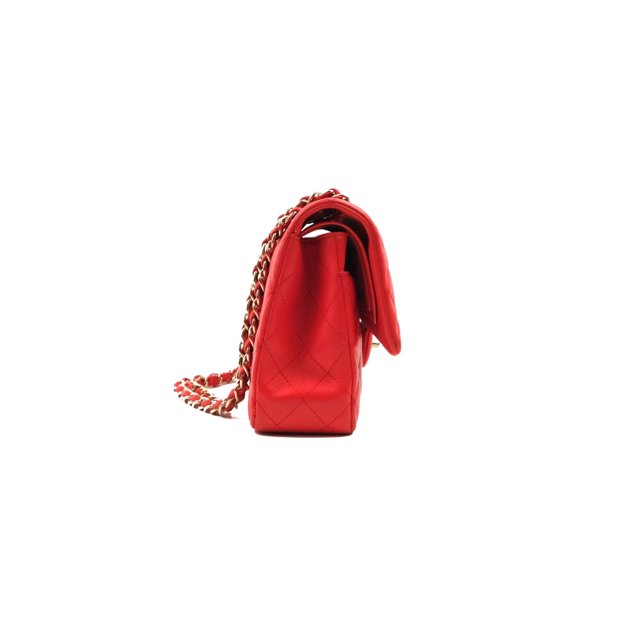 Chanel Classic M/L Medium Double Flap Red Lambskin Gold Hardware
