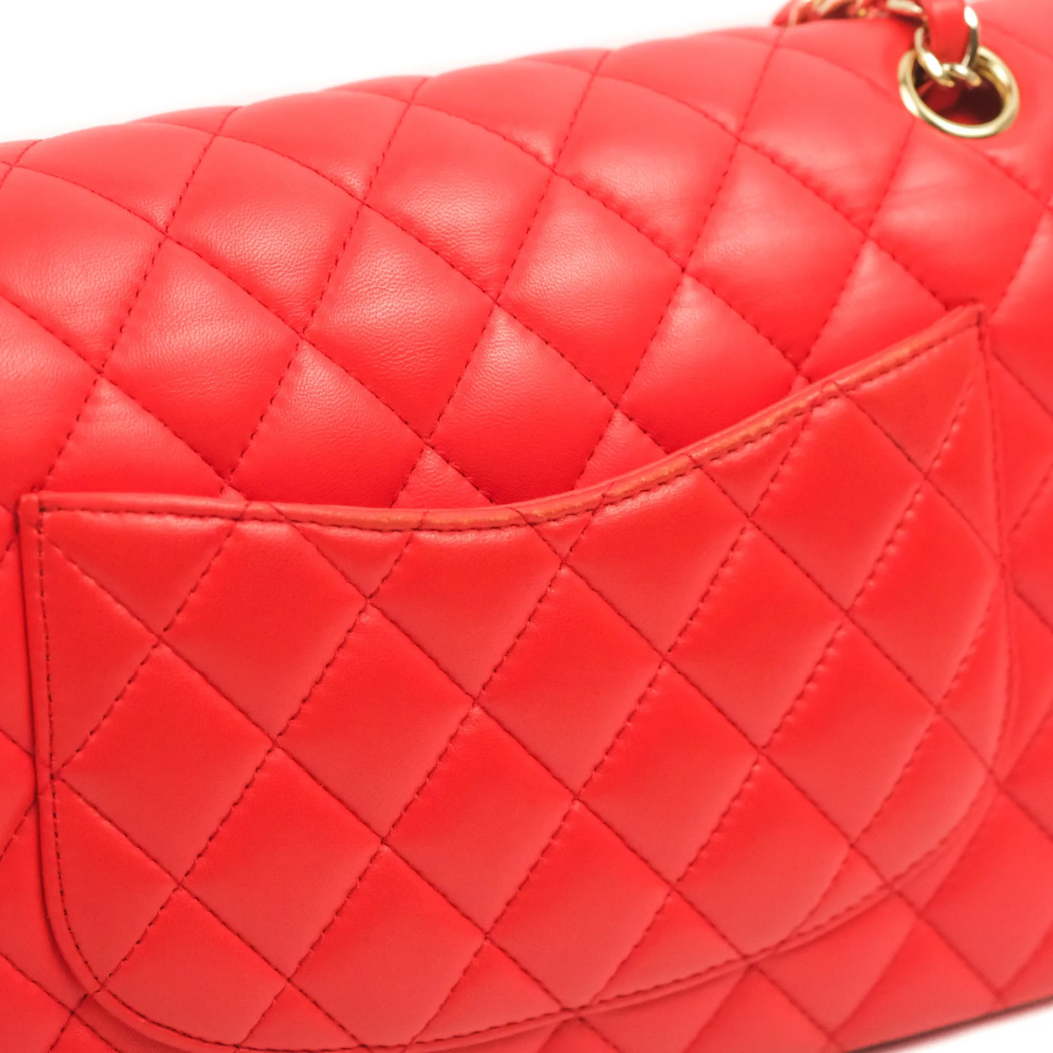 Chanel Classic M/L Medium Double Flap Red Lambskin Gold Hardware