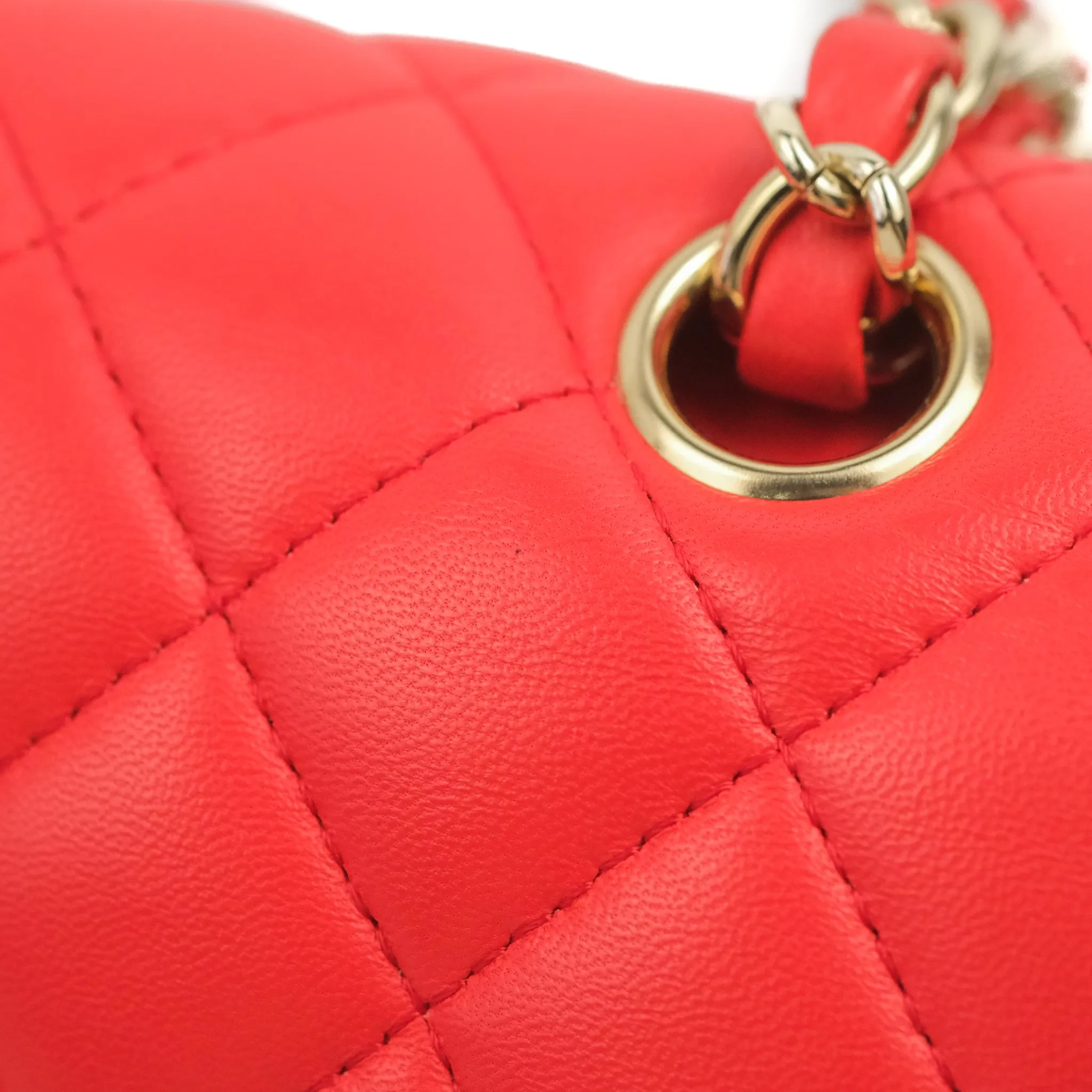 Chanel Classic M/L Medium Double Flap Red Lambskin Gold Hardware