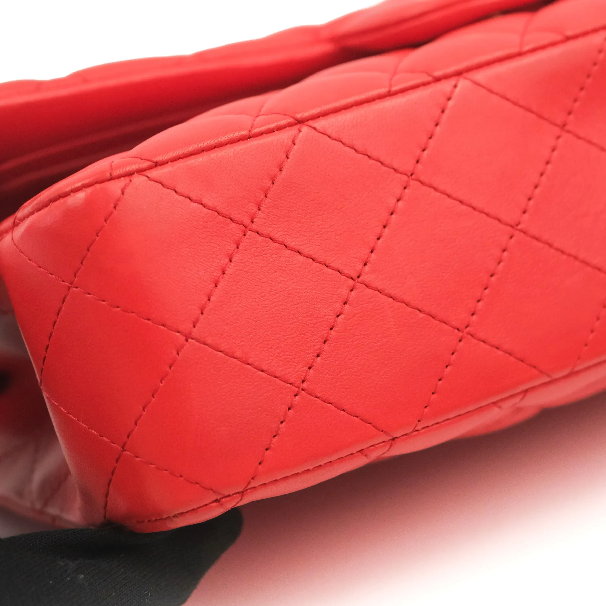 Chanel Classic M/L Medium Double Flap Red Lambskin Gold Hardware
