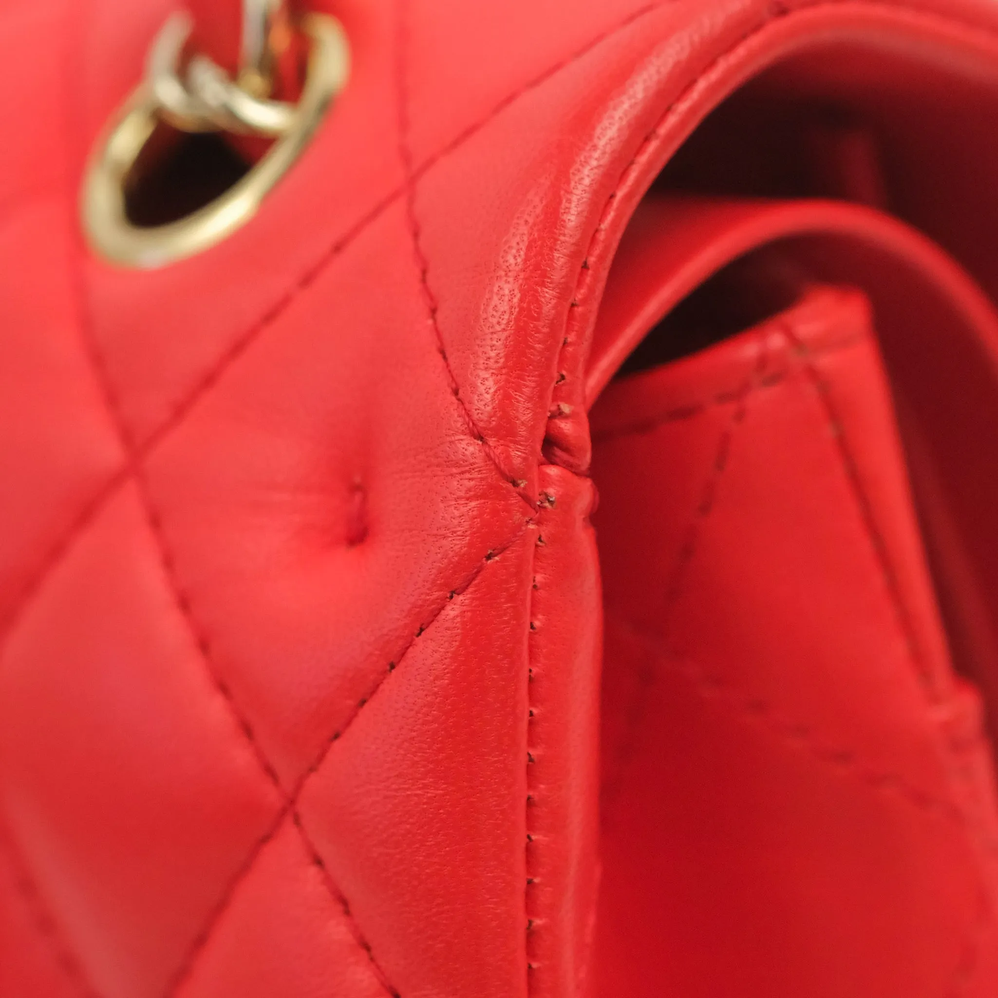 Chanel Classic M/L Medium Double Flap Red Lambskin Gold Hardware